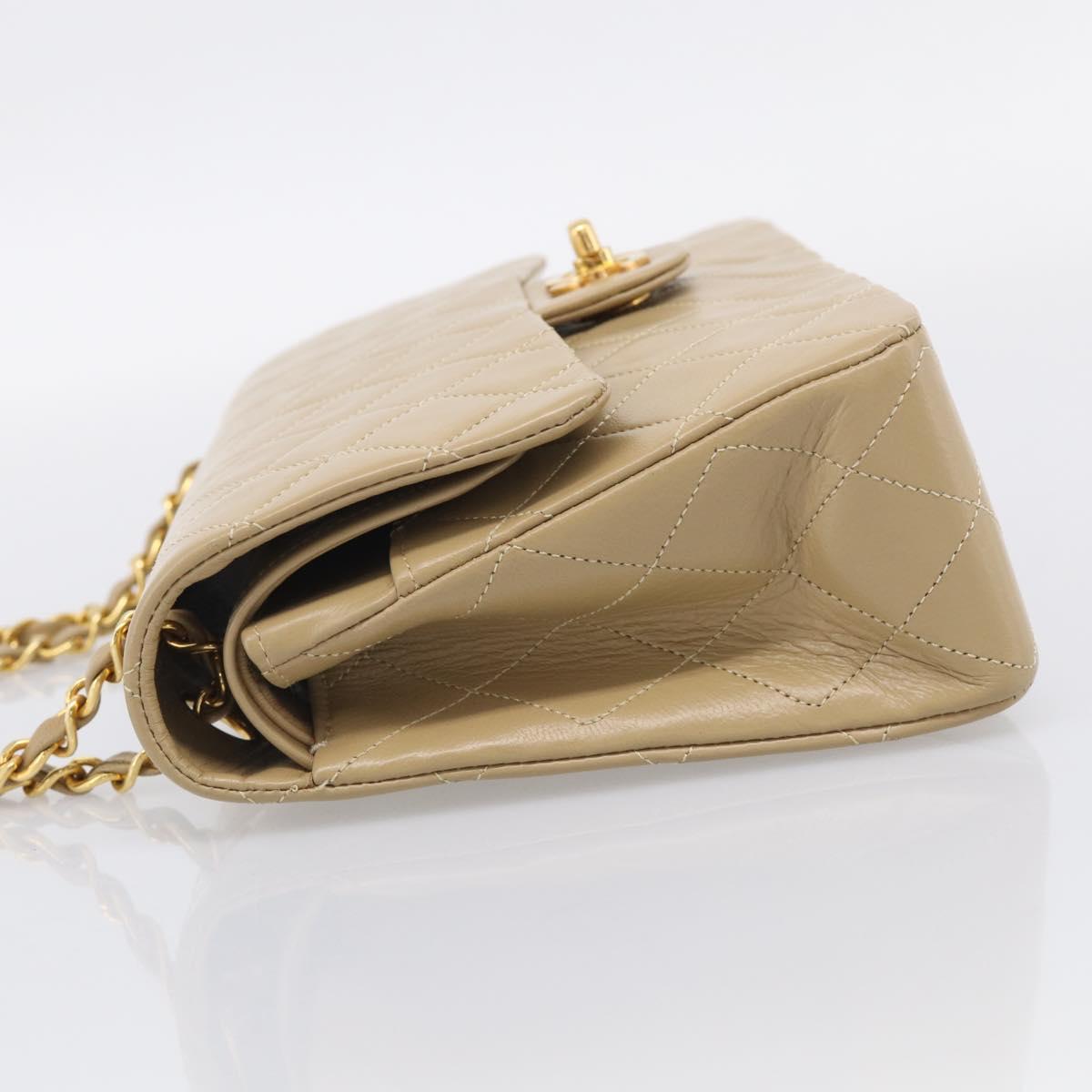 CHANEL Matelasse 25 Chain Shoulder Bag Lamb Skin Beige Gold CC Auth 214025SAM