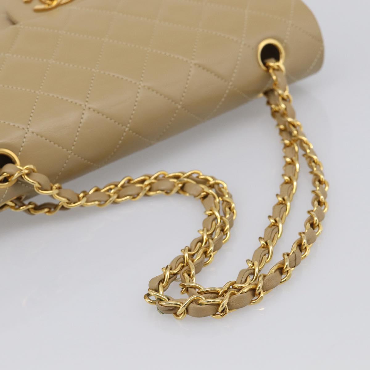 CHANEL Matelasse 25 Chain Shoulder Bag Lamb Skin Beige Gold CC Auth 214025SAM