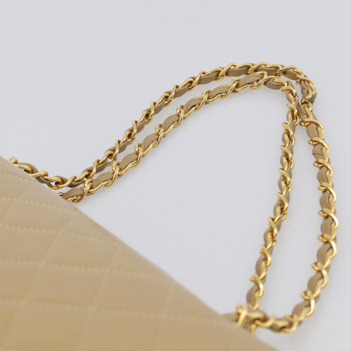 CHANEL Matelasse 25 Chain Shoulder Bag Lamb Skin Beige Gold CC Auth 214025SAM