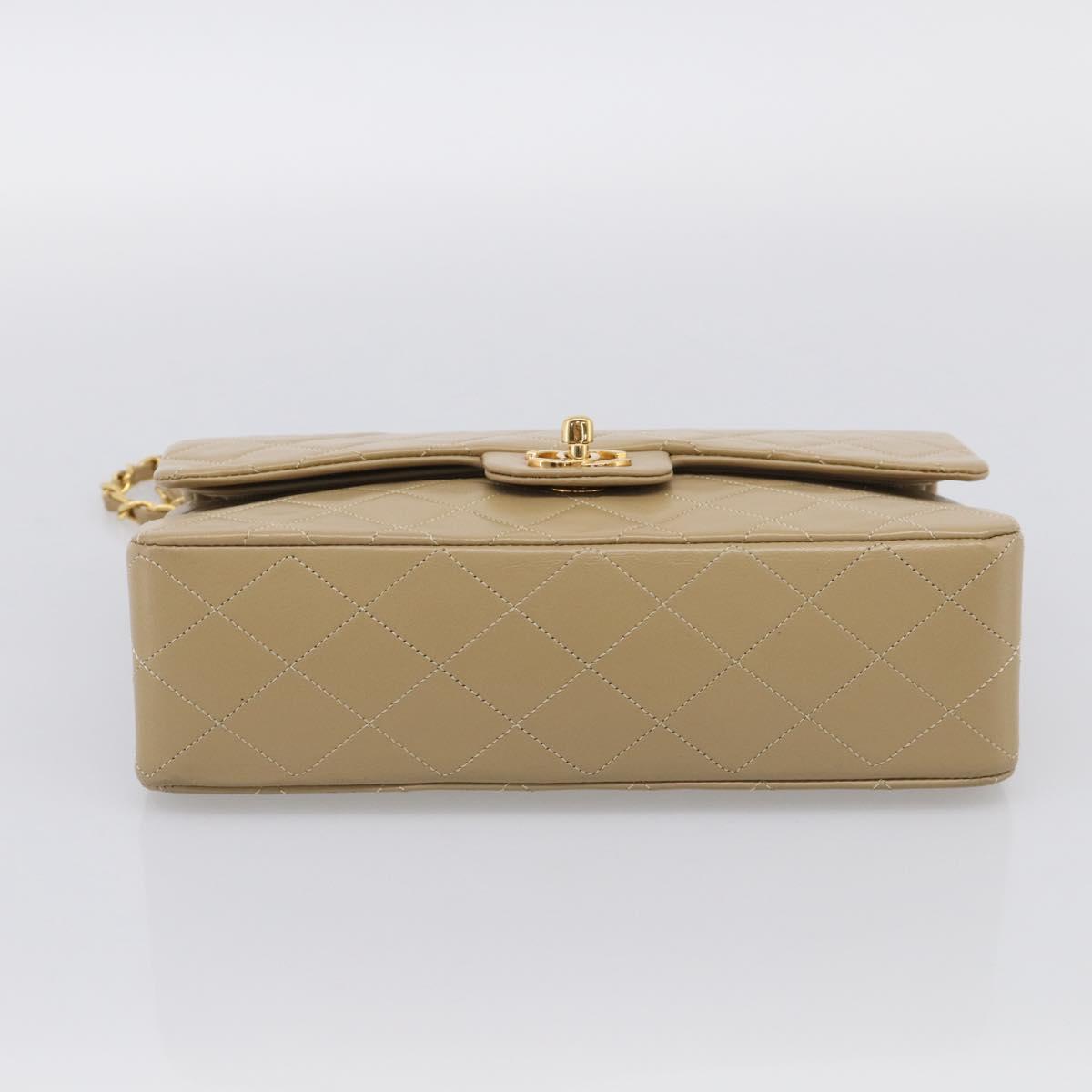 CHANEL Matelasse 25 Chain Shoulder Bag Lamb Skin Beige Gold CC Auth 214025SAM