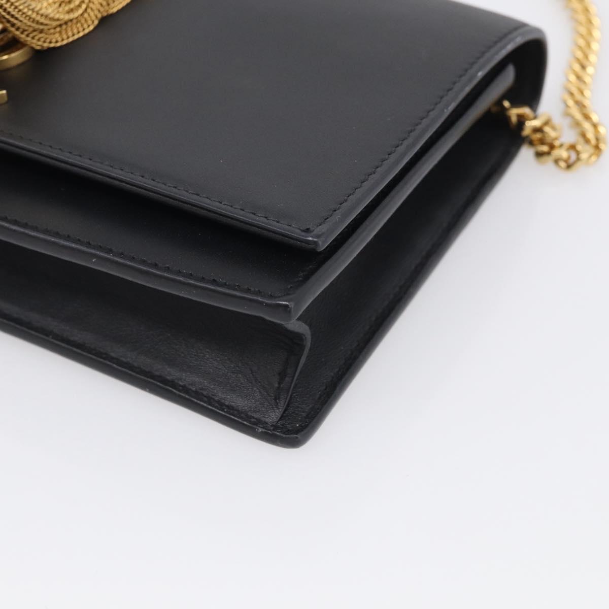 Saint Laurent Kate Chain Wallet Leather Gold Black Auth 214029M