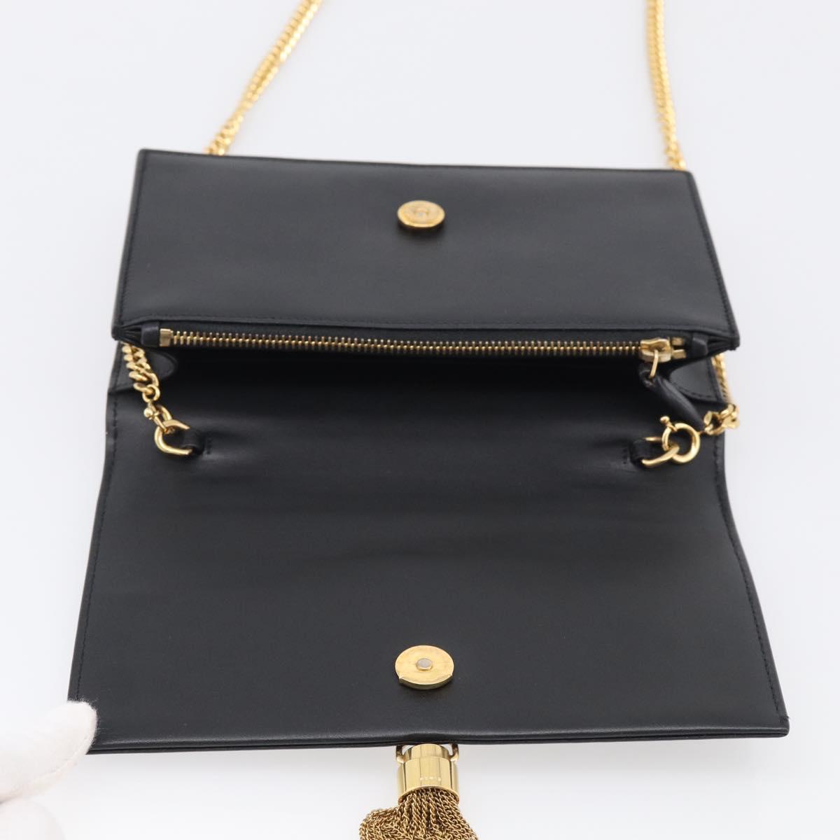 Saint Laurent Kate Chain Wallet Leather Gold Black Auth 214029M