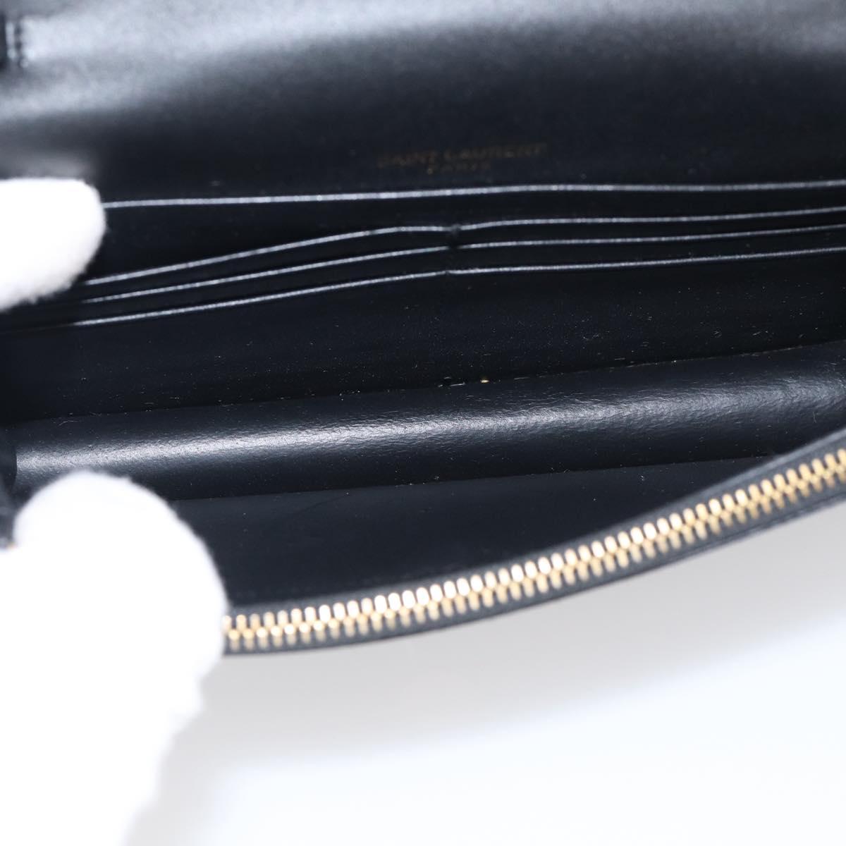 Saint Laurent Kate Chain Wallet Leather Gold Black Auth 214029M