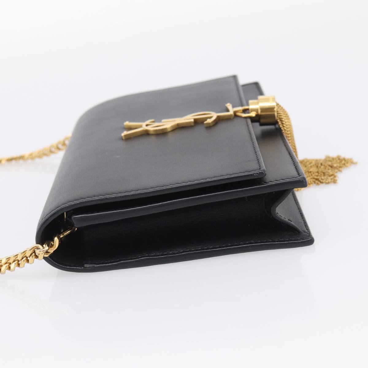 Saint Laurent Kate Chain Wallet Leather Gold Black Auth 214029M