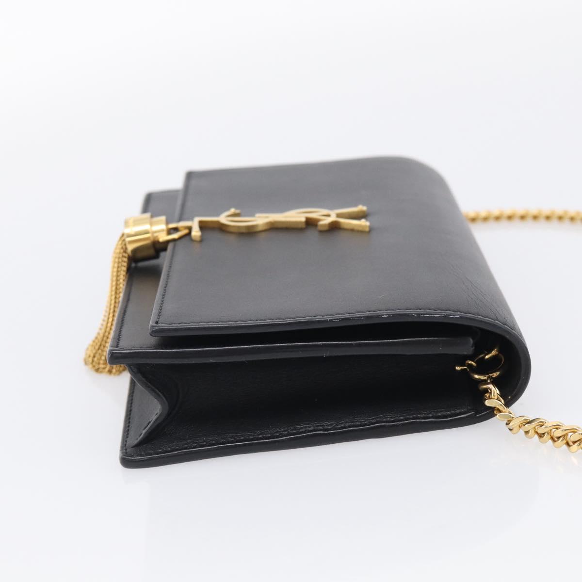 Saint Laurent Kate Chain Wallet Leather Gold Black Auth 214029M