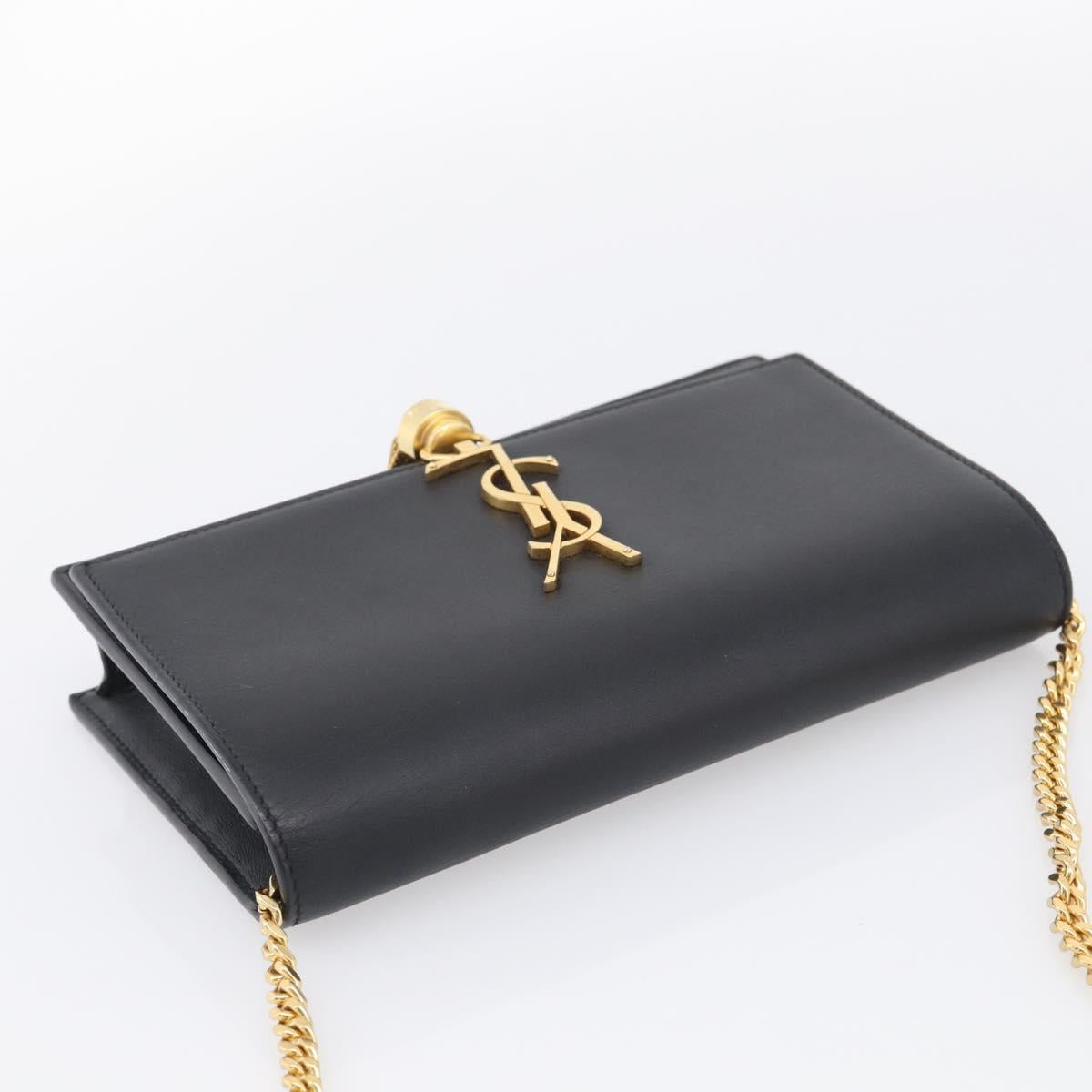 Saint Laurent Kate Chain Wallet Leather Gold Black Auth 214029M