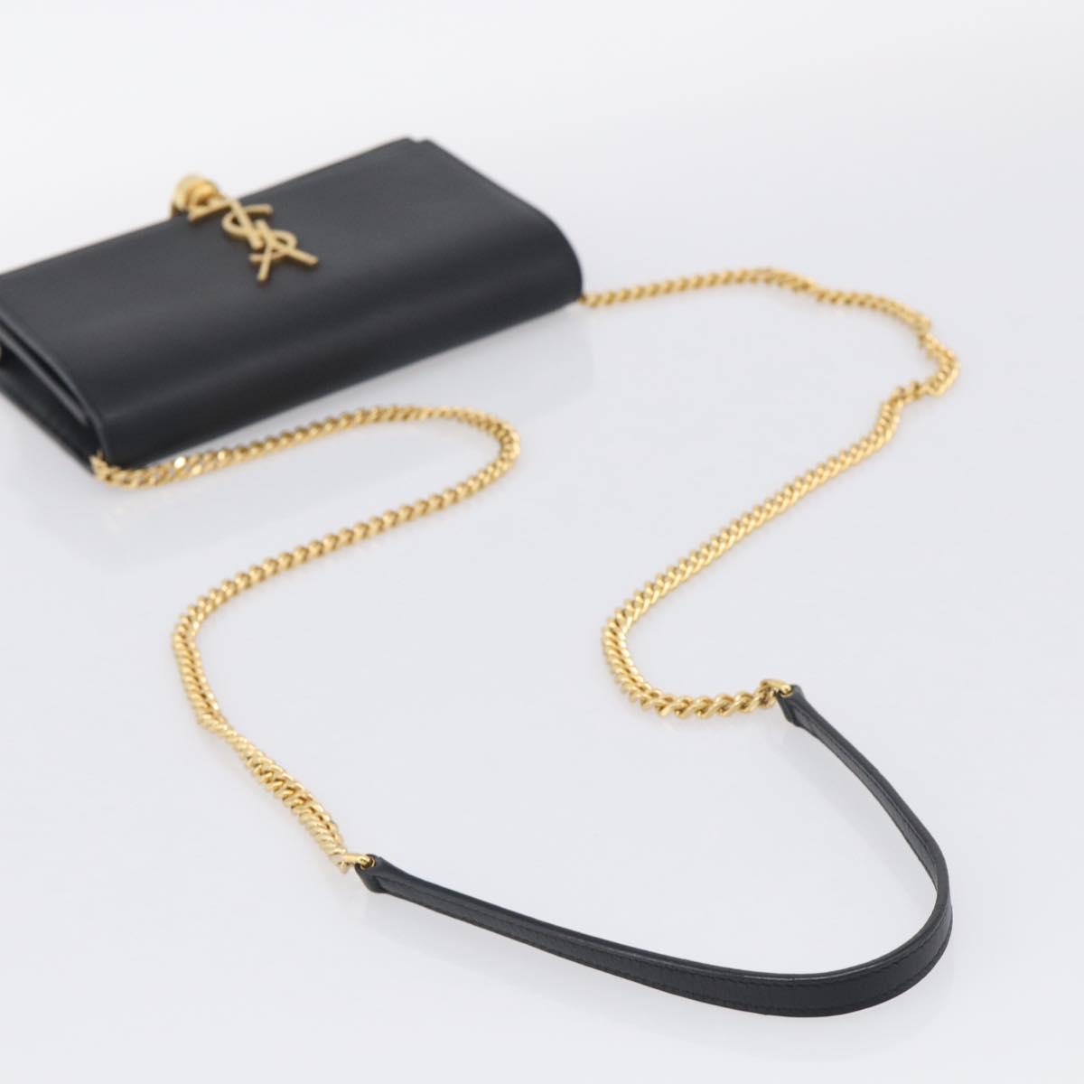 Saint Laurent Kate Chain Wallet Leather Gold Black Auth 214029M