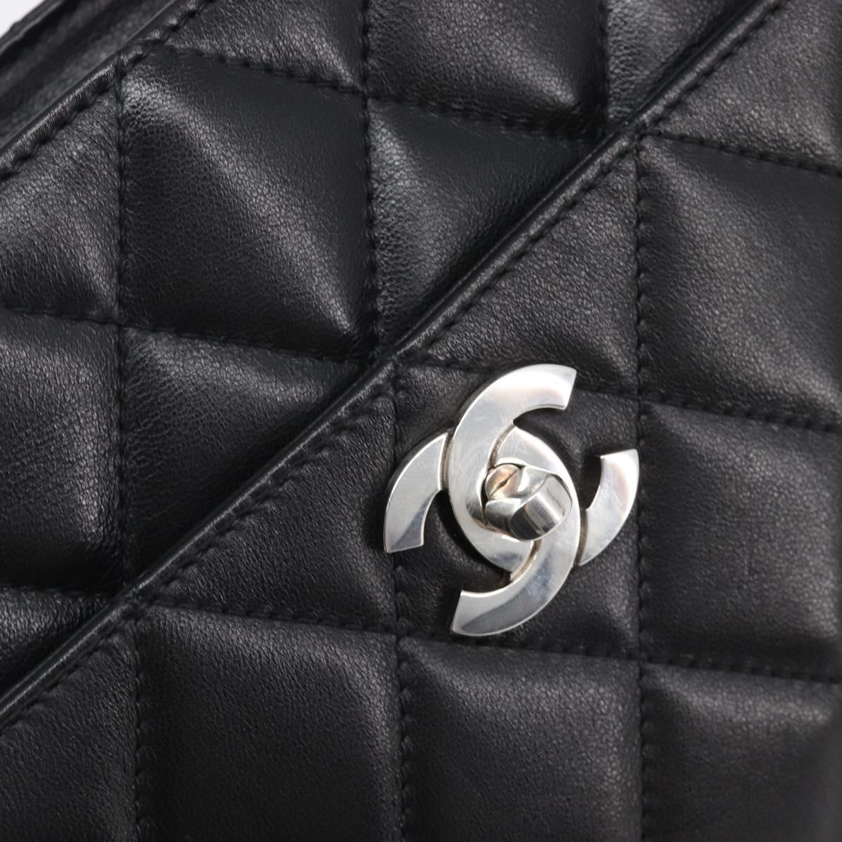 CHANEL Matelasse Tote Bag Lamb Skin Black Silver CC Auth 214030V