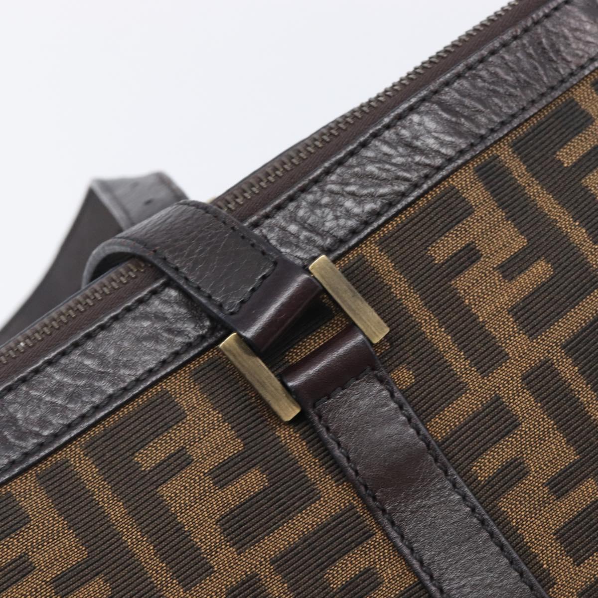 FENDI Zucca Canvas Tote Bag Brown Black Auth 214039V