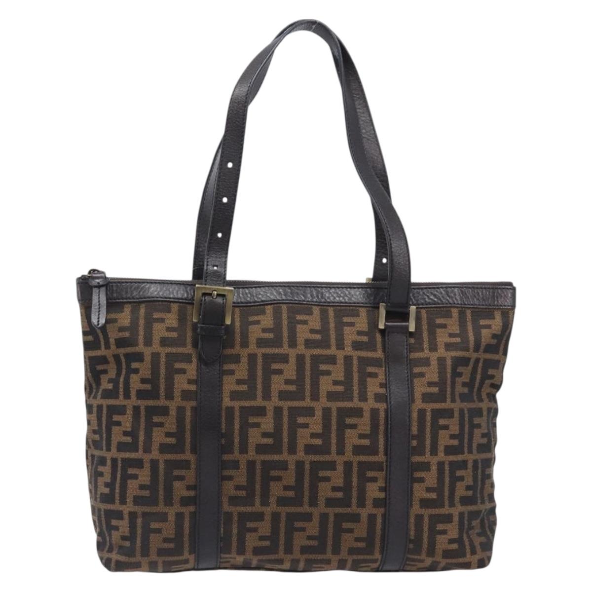 FENDI Zucca Canvas Tote Bag Brown Black Auth 214039V