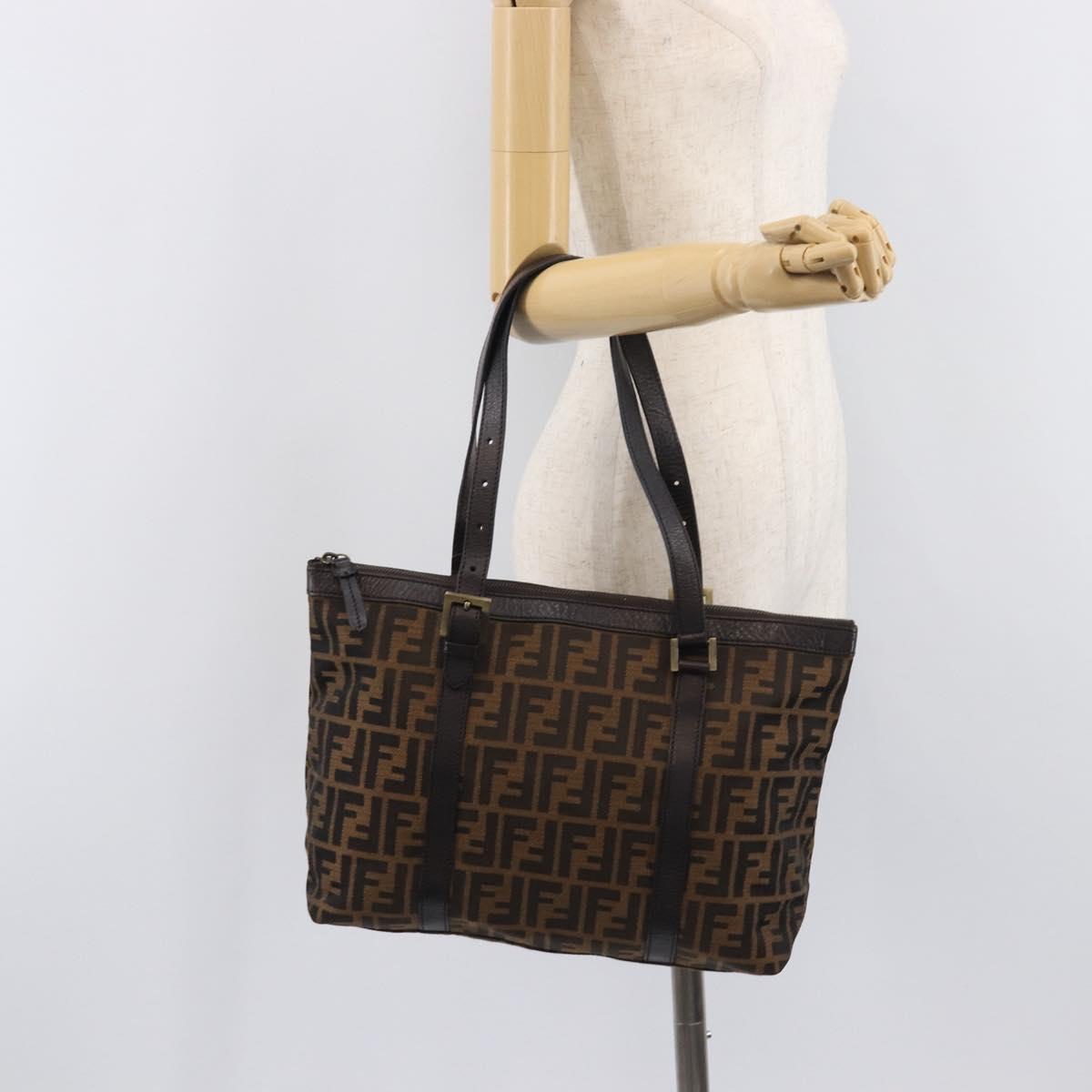 FENDI Zucca Canvas Tote Bag Brown Black Auth 214039V