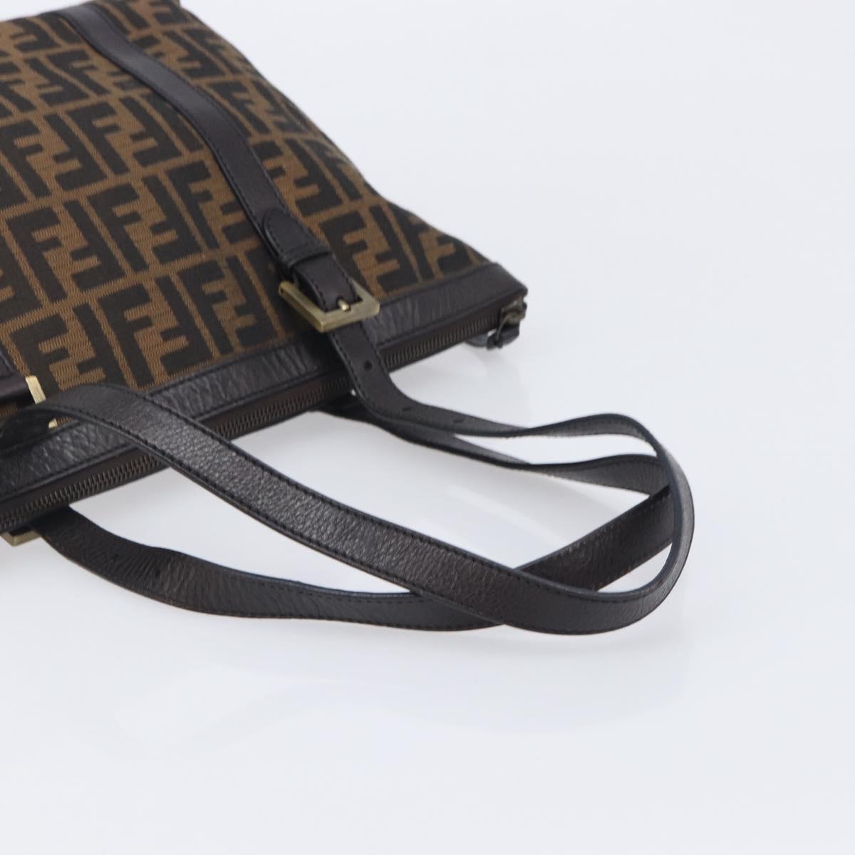 FENDI Zucca Canvas Tote Bag Brown Black Auth 214039V