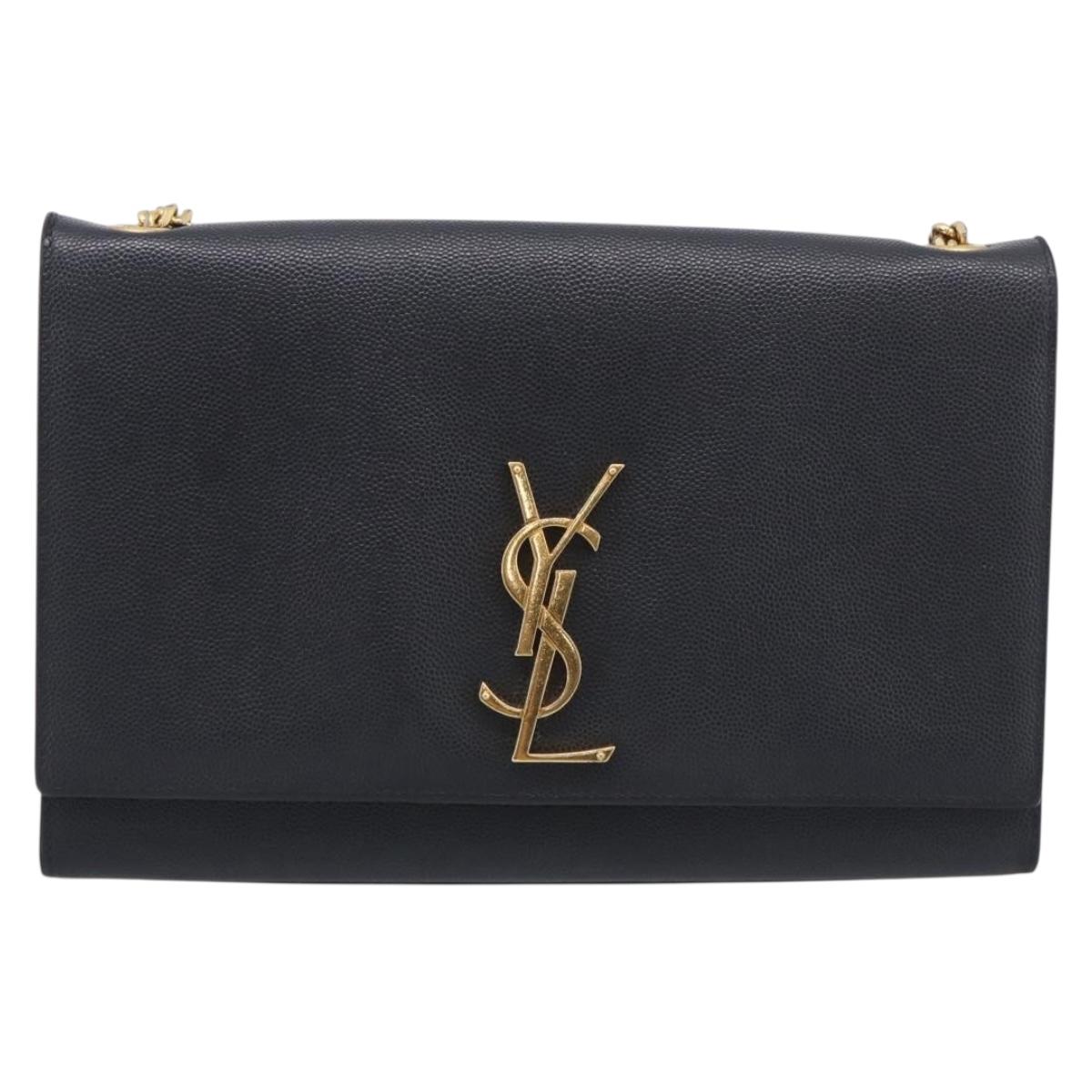Saint Laurent Kate Chain Shoulder Bag Leather Black Gold Auth 214040M