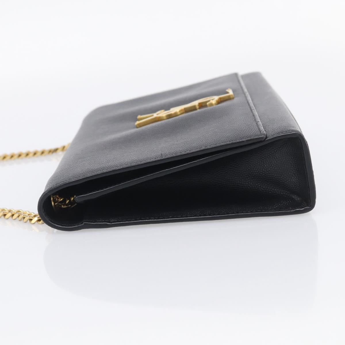 Saint Laurent Kate Chain Shoulder Bag Leather Black Gold Auth 214040M