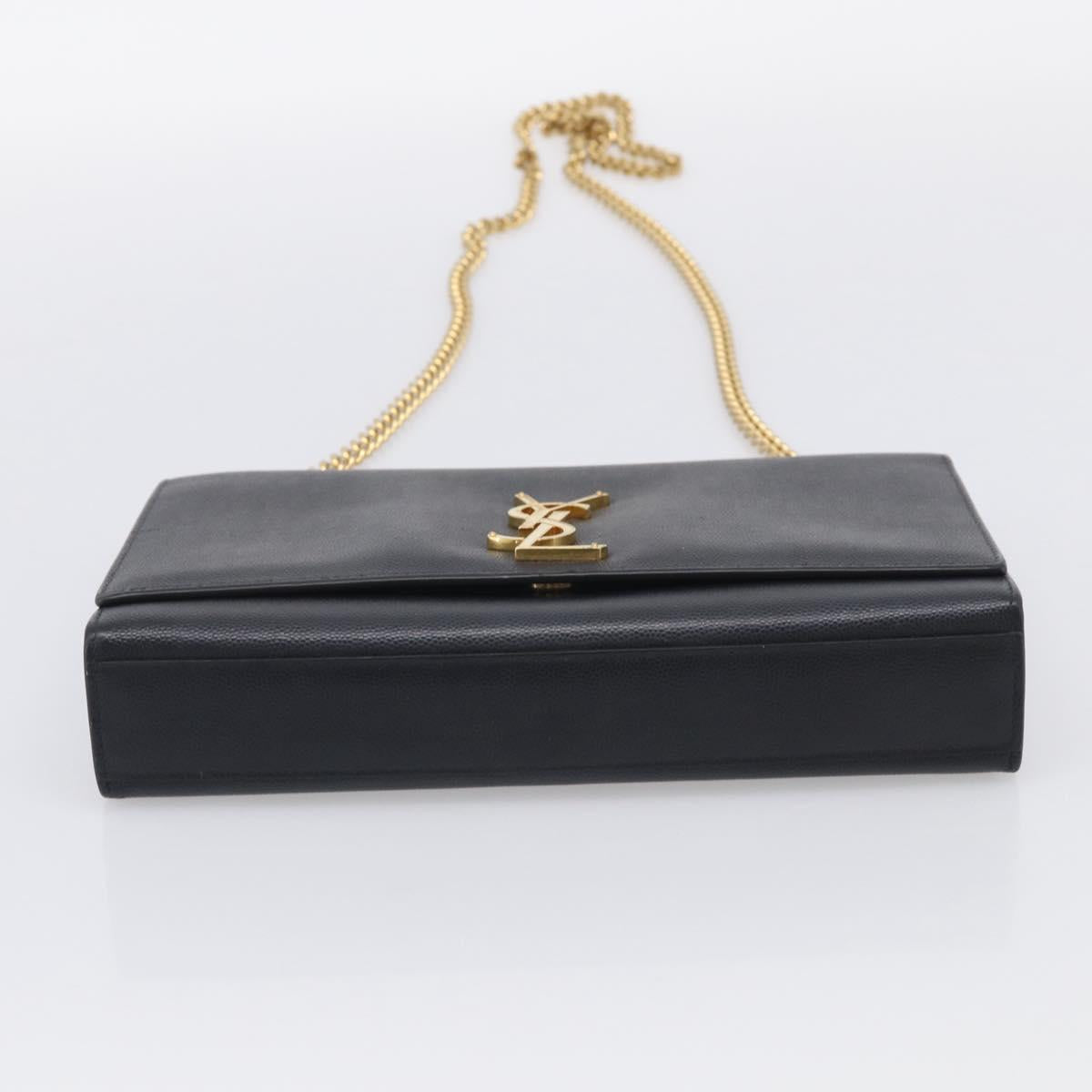 Saint Laurent Kate Chain Shoulder Bag Leather Black Gold Auth 214040M