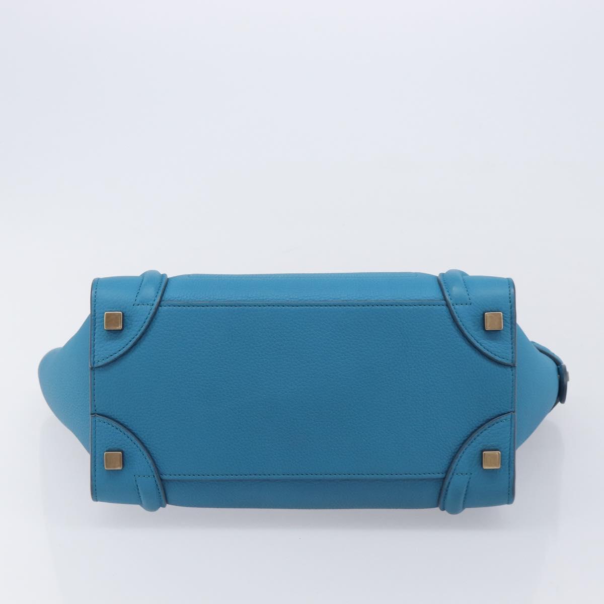 CELINE Luggage Micro Shopper Hand Bag Leather Blue Gold Auth 214041SAM