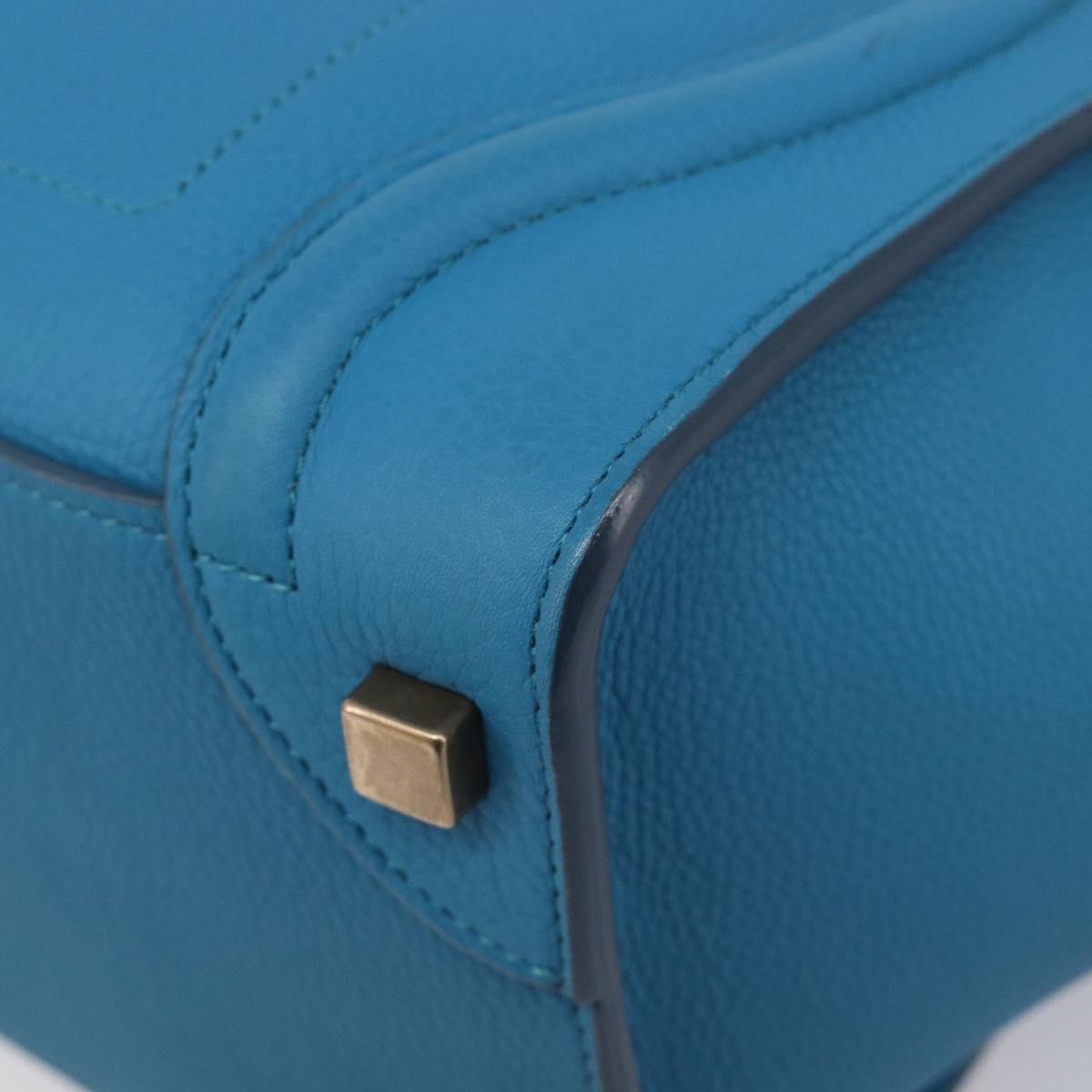 CELINE Luggage Micro Shopper Hand Bag Leather Blue Gold Auth 214041SAM