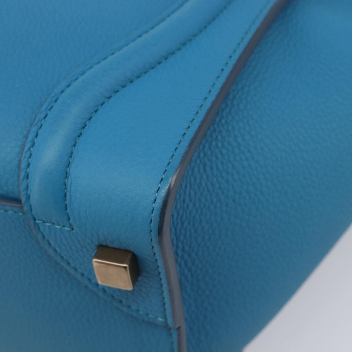 CELINE Luggage Micro Shopper Hand Bag Leather Blue Gold Auth 214041SAM