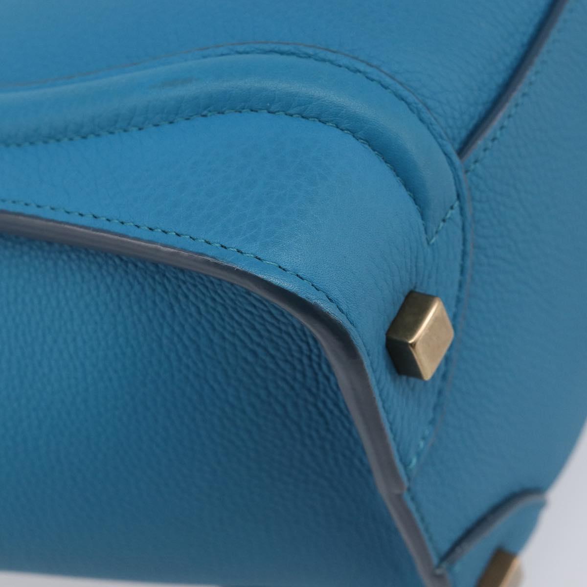 CELINE Luggage Micro Shopper Hand Bag Leather Blue Gold Auth 214041SAM