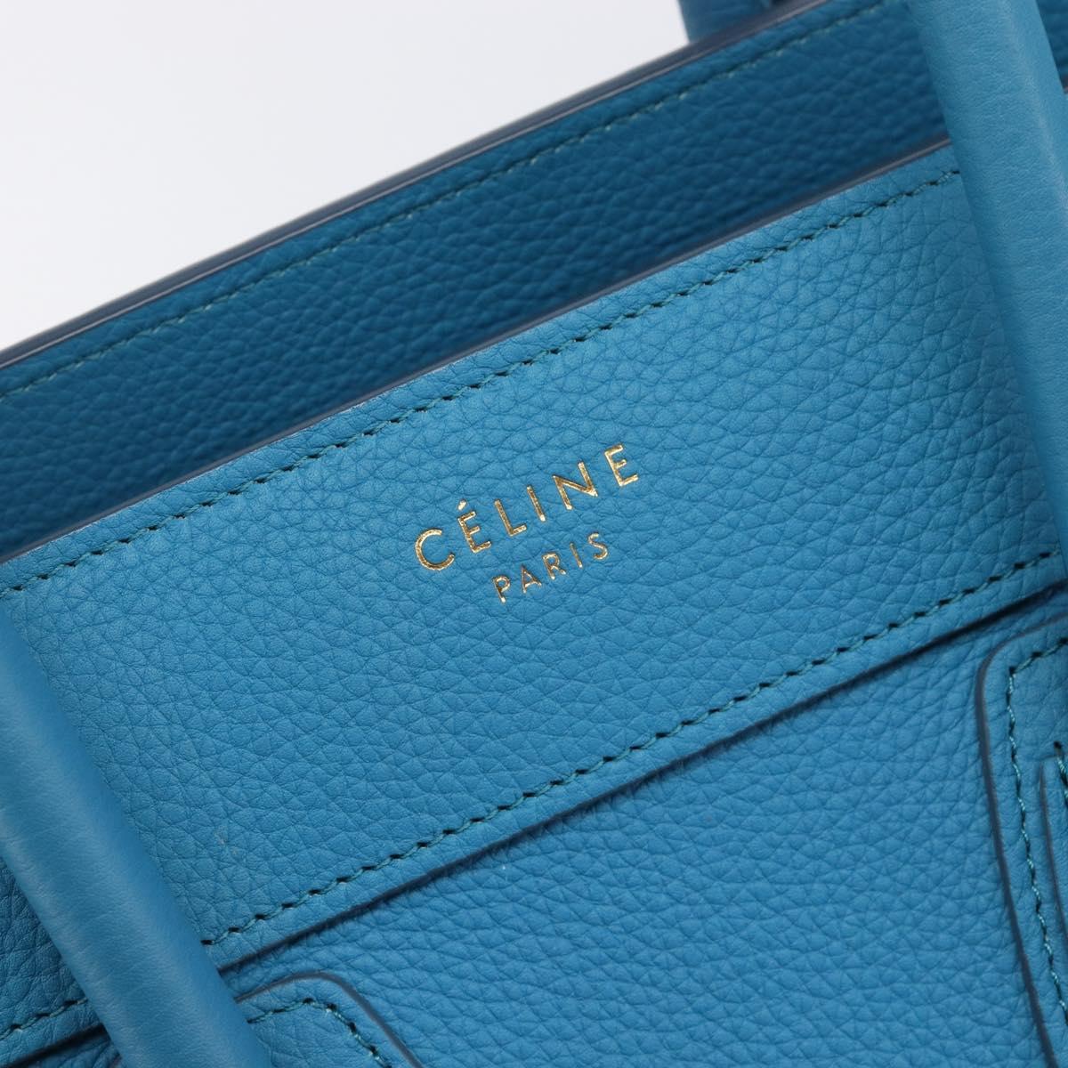 CELINE Luggage Micro Shopper Hand Bag Leather Blue Gold Auth 214041SAM