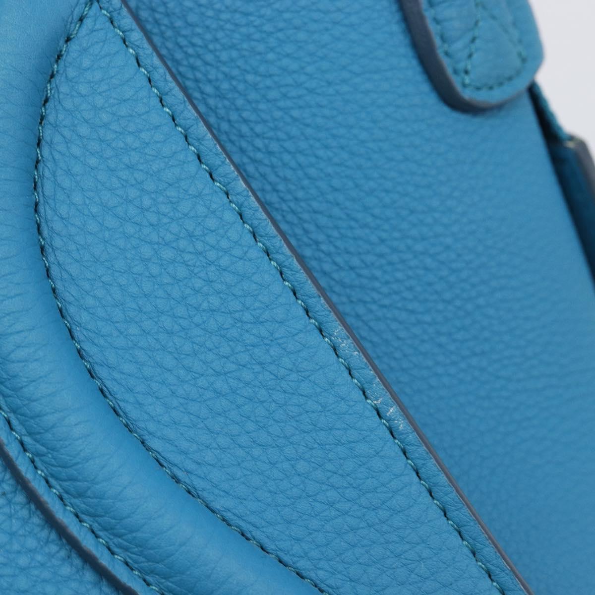 CELINE Luggage Micro Shopper Hand Bag Leather Blue Gold Auth 214041SAM