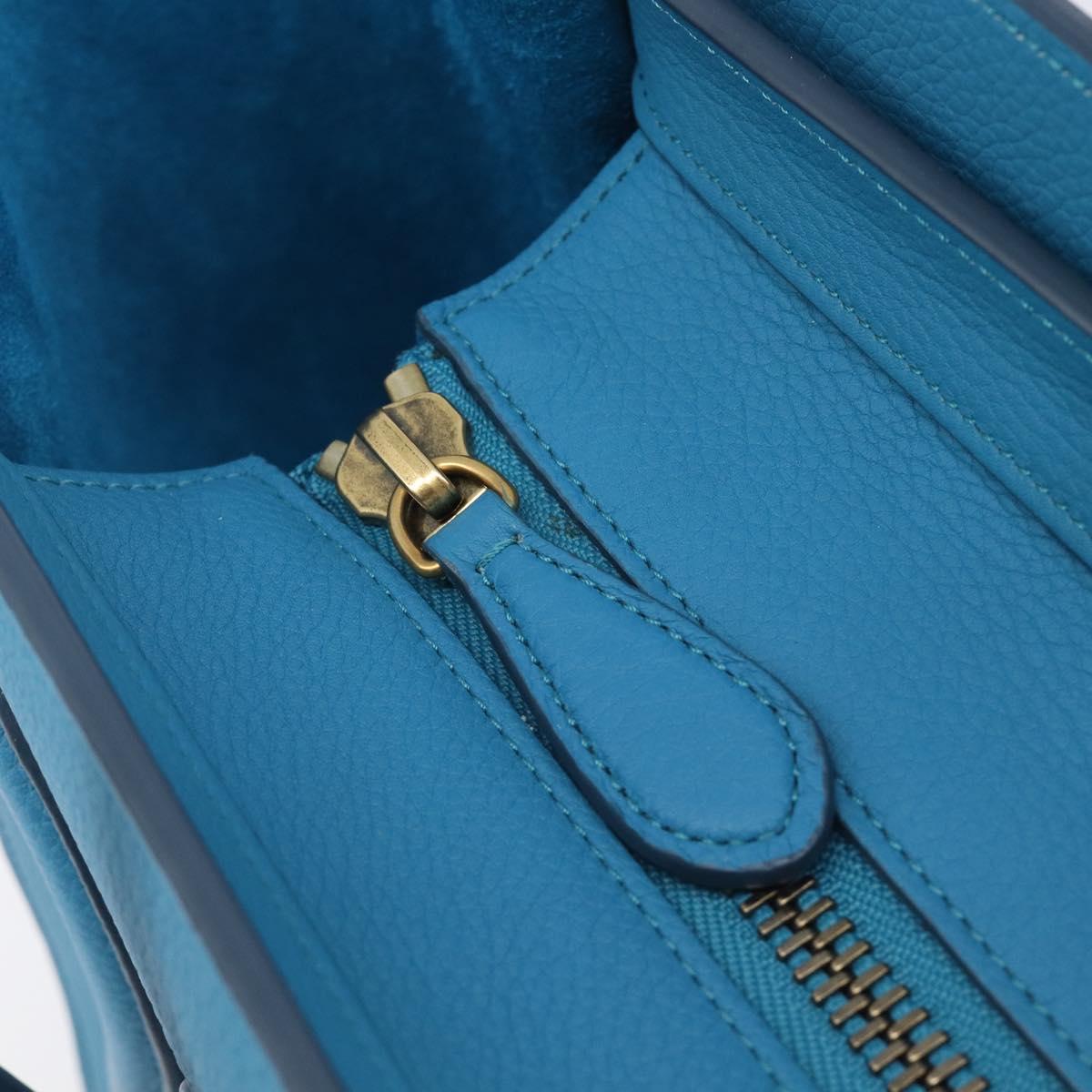 CELINE Luggage Micro Shopper Hand Bag Leather Blue Gold Auth 214041SAM