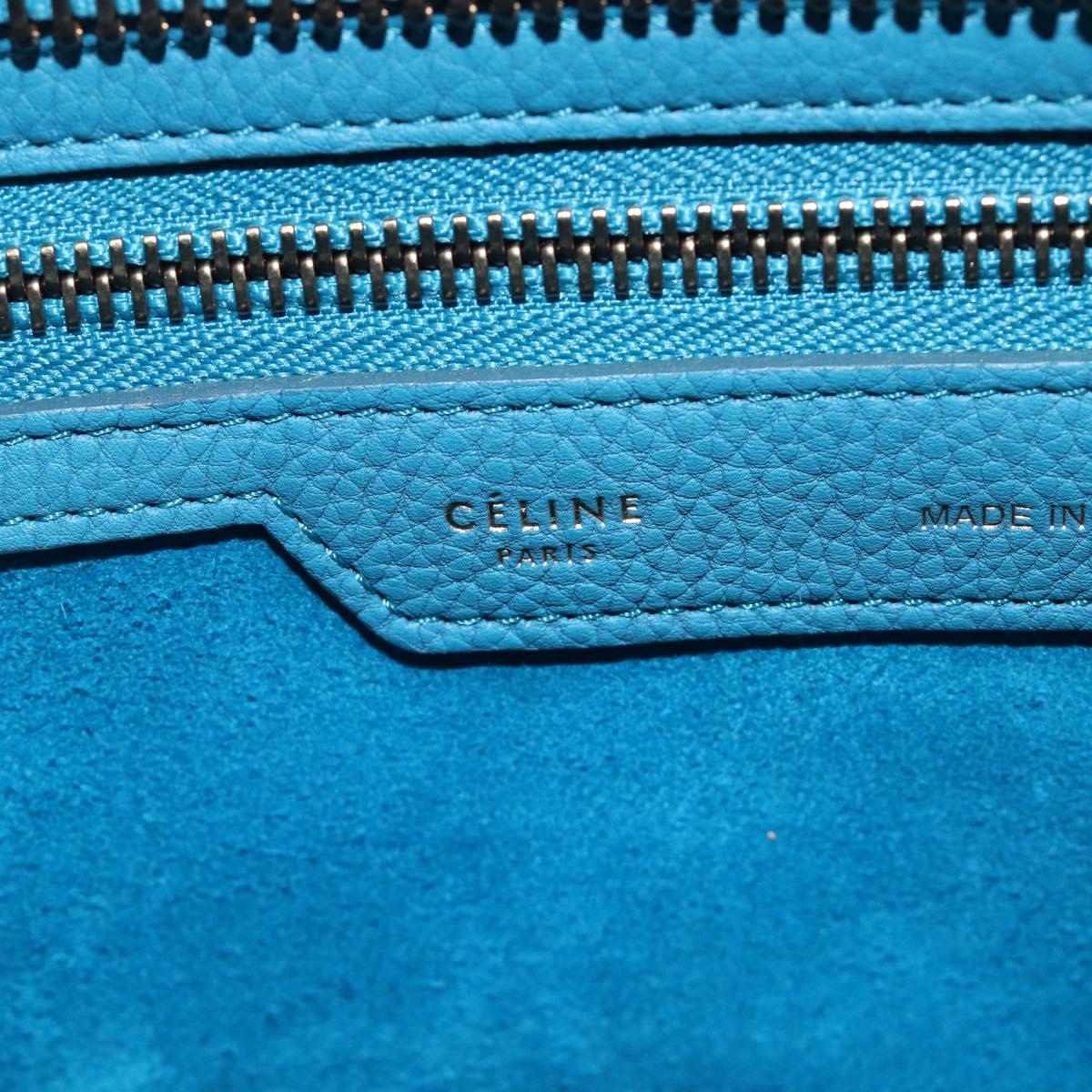 CELINE Luggage Micro Shopper Hand Bag Leather Blue Gold Auth 214041SAM