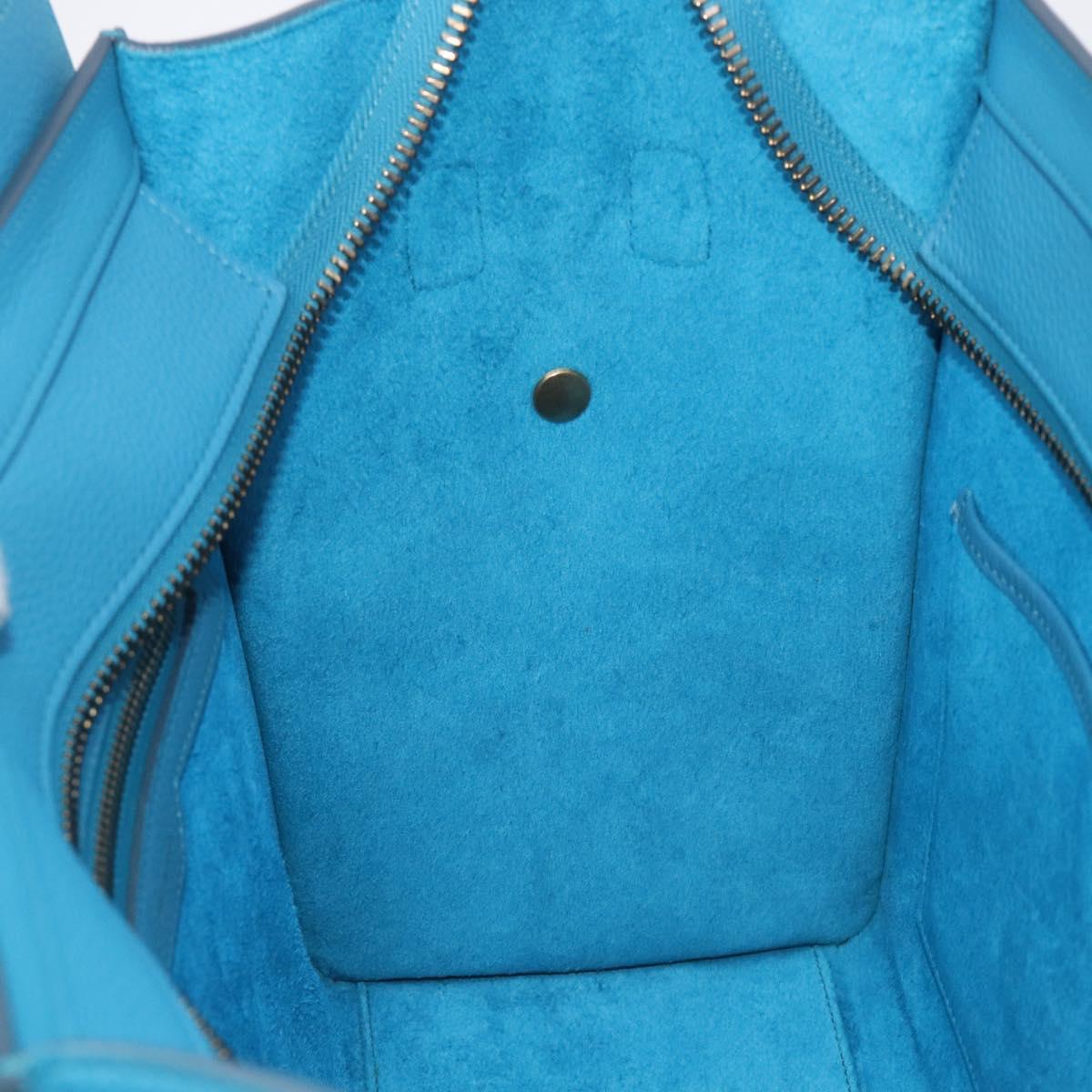 CELINE Luggage Micro Shopper Hand Bag Leather Blue Gold Auth 214041SAM