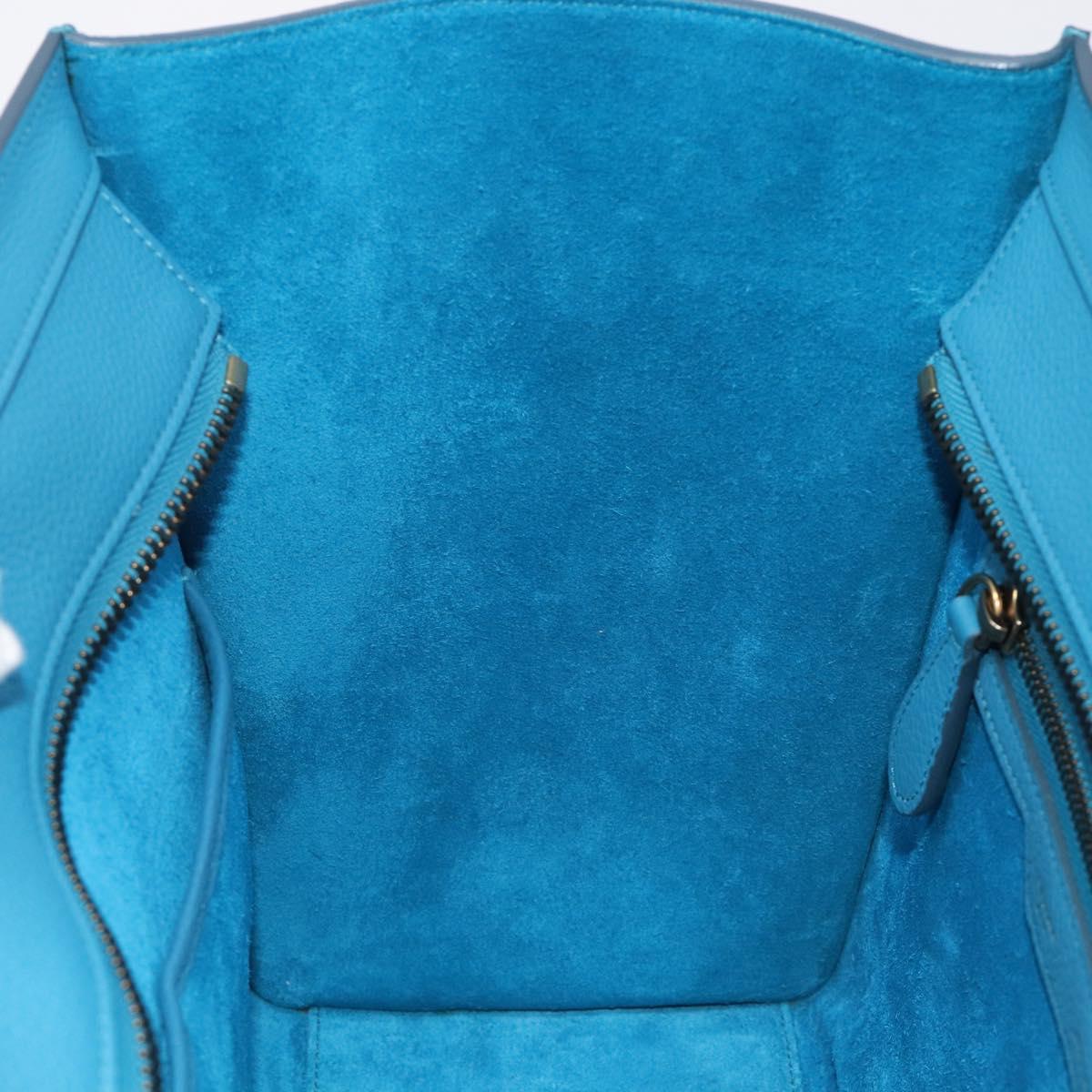 CELINE Luggage Micro Shopper Hand Bag Leather Blue Gold Auth 214041SAM