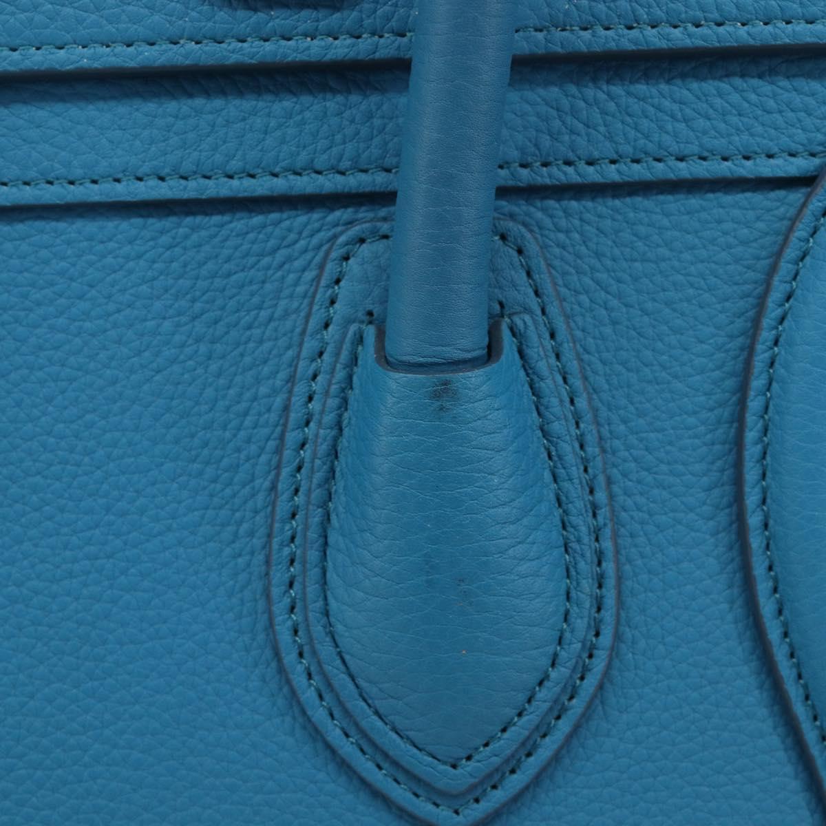 CELINE Luggage Micro Shopper Hand Bag Leather Blue Gold Auth 214041SAM