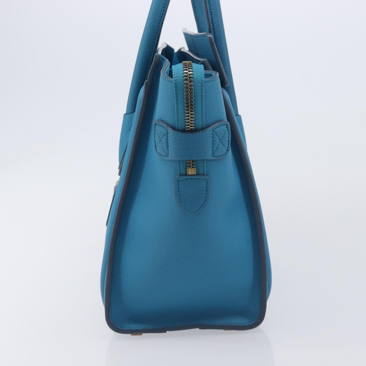 CELINE Luggage Micro Shopper Hand Bag Leather Blue Gold Auth 214041SAM