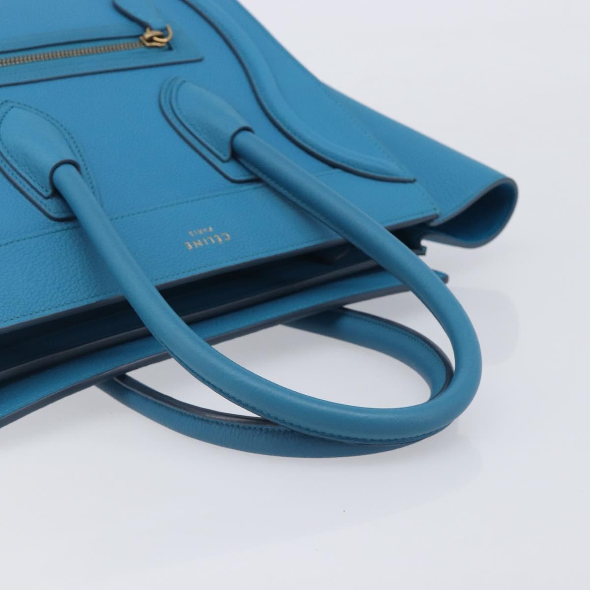 CELINE Luggage Micro Shopper Hand Bag Leather Blue Gold Auth 214041SAM