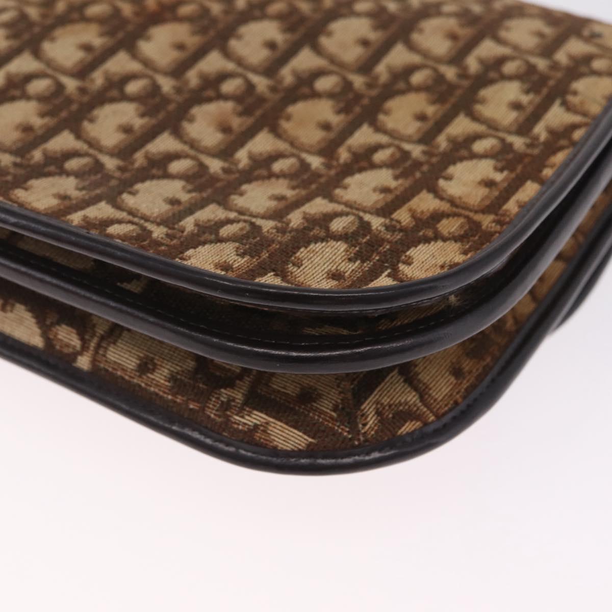 Christian Dior Trotter Canvas Shoulder Bag Beige Gold Auth 214042
