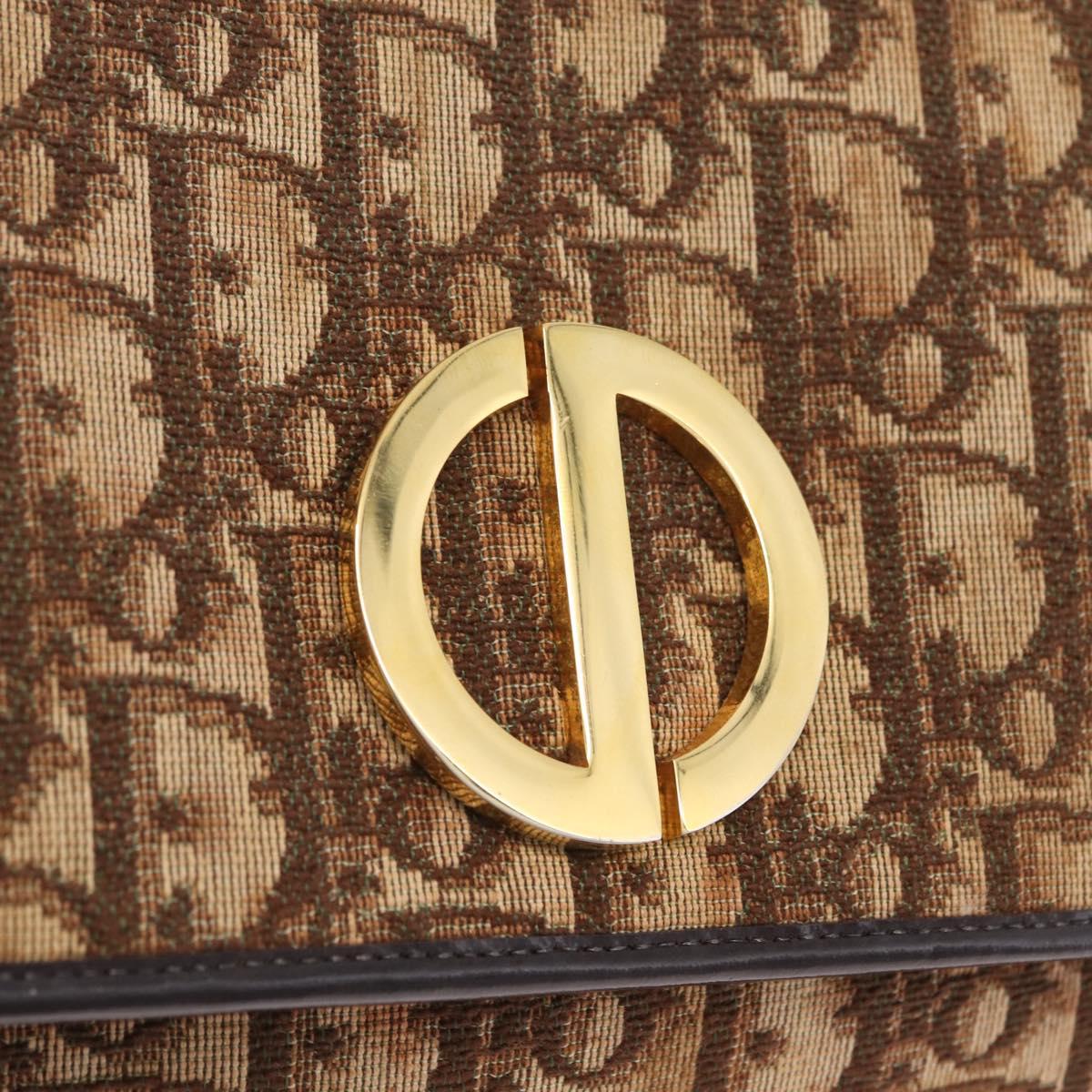 Christian Dior Trotter Canvas Shoulder Bag Beige Gold Auth 214042