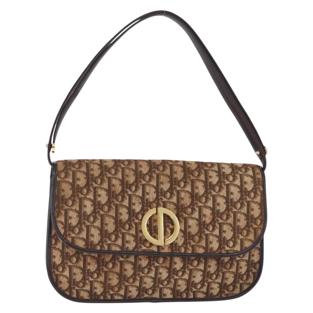 Christian Dior Trotter Canvas Shoulder Bag Beige Gold Auth 214042