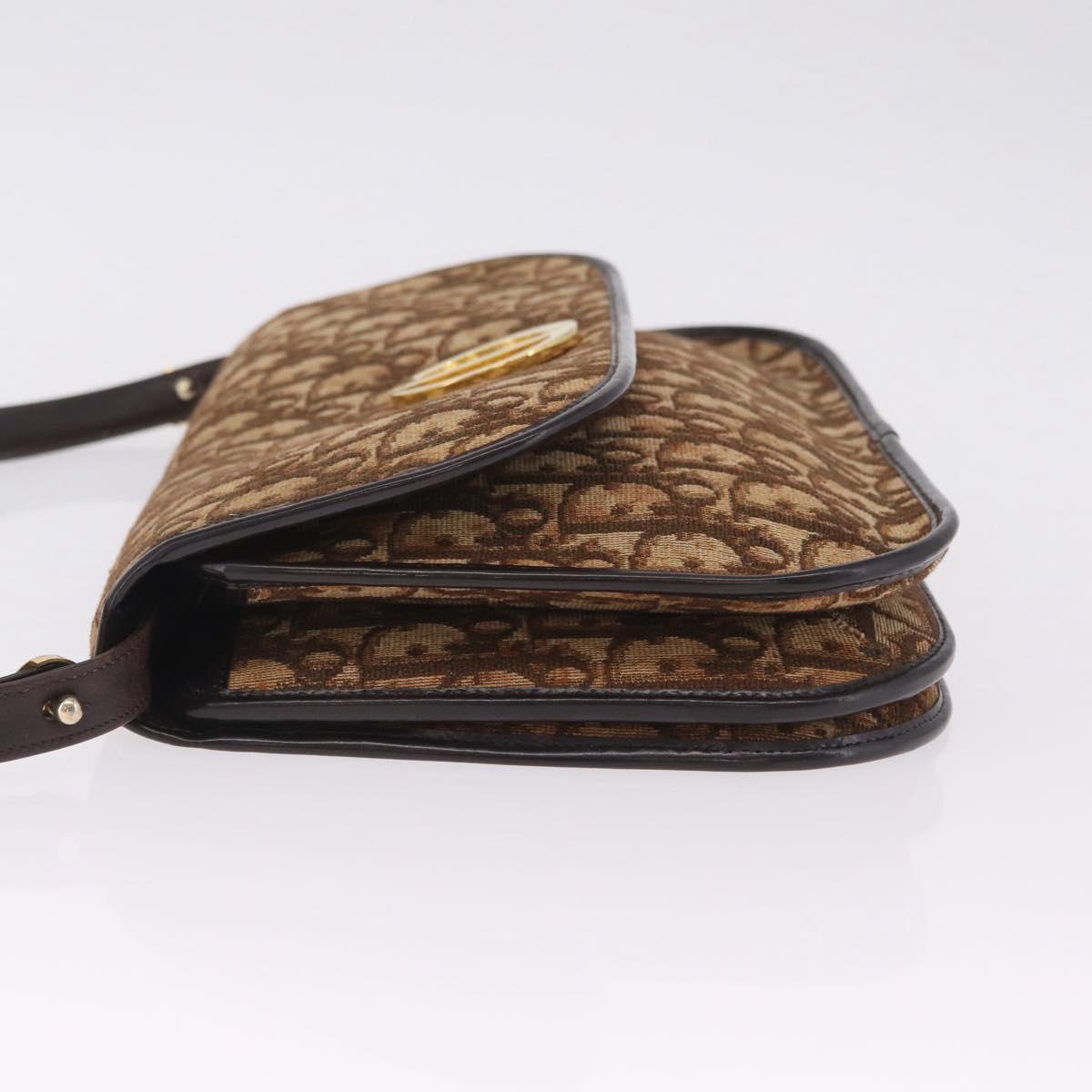 Christian Dior Trotter Canvas Shoulder Bag Beige Gold Auth 214042