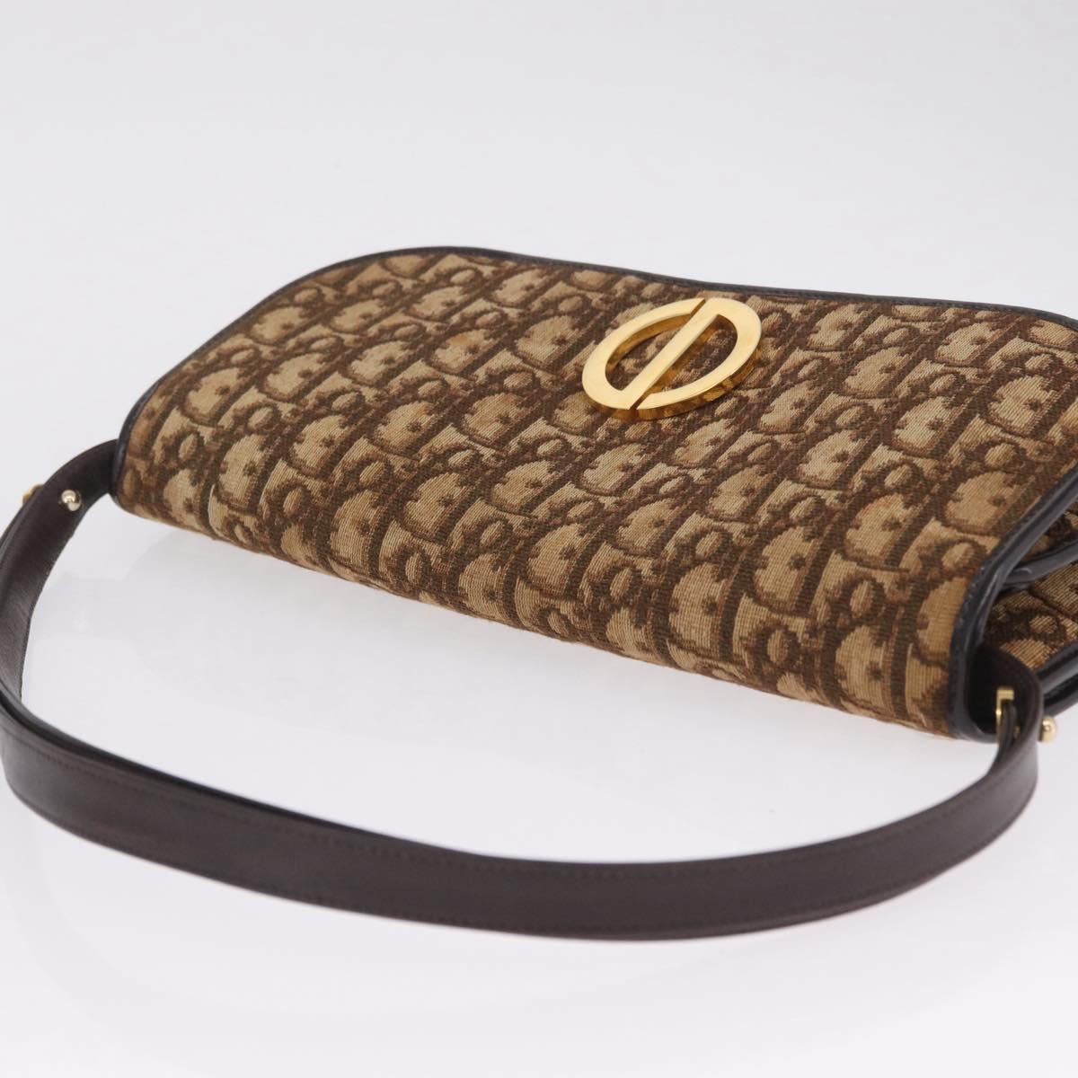 Christian Dior Trotter Canvas Shoulder Bag Beige Gold Auth 214042