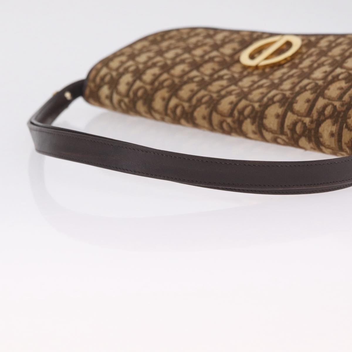 Christian Dior Trotter Canvas Shoulder Bag Beige Gold Auth 214042