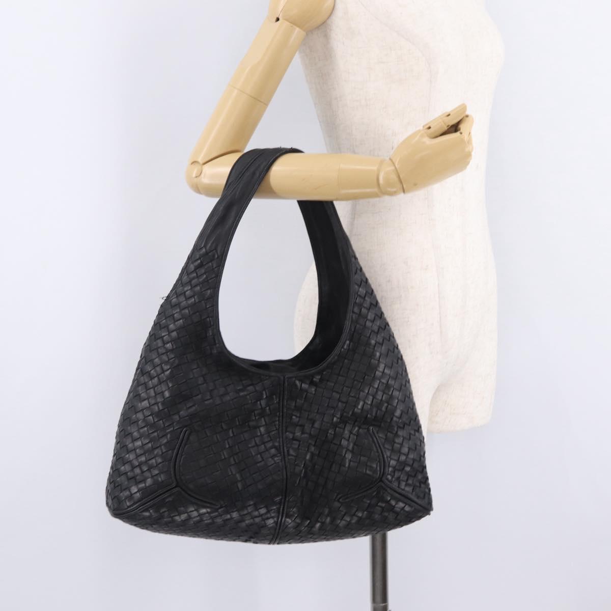 Bottega Veneta INTRECCIATO Shoulder Bag Leather Black 145552 Auth 214044V