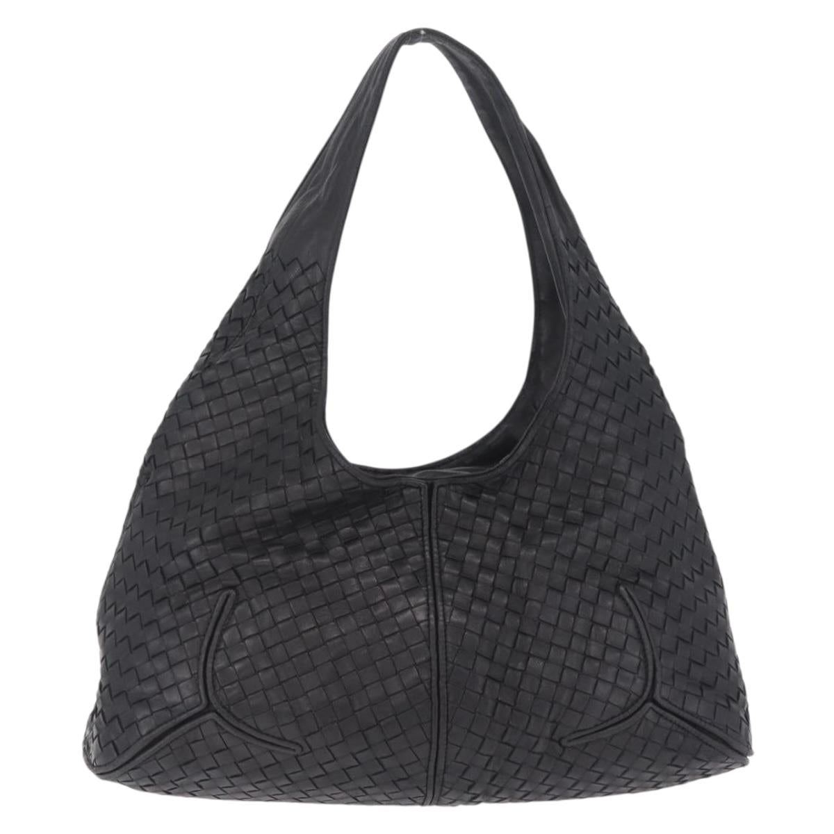 Bottega Veneta INTRECCIATO Shoulder Bag Leather Black 145552 Auth 214044V