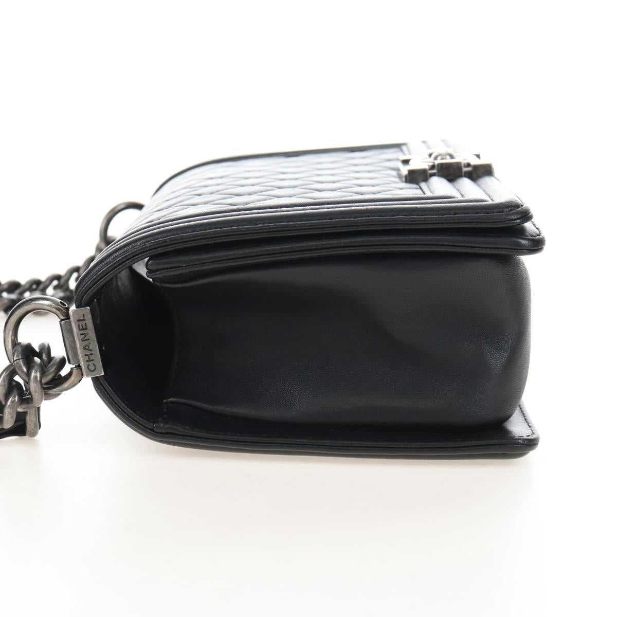 CHANEL Boy Chanel Chain Shoulder Bag Lamb Skin Black Silver CC Auth 214047SAM