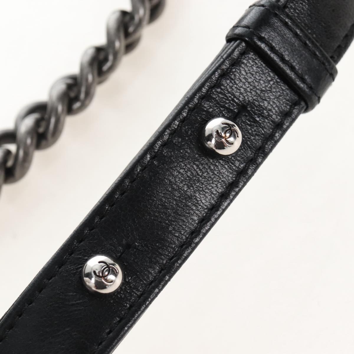CHANEL Boy Chanel Chain Shoulder Bag Lamb Skin Black Silver CC Auth 214047SAM