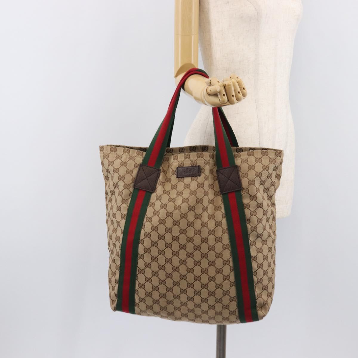 GUCCI GG Canvas Web Sherry Line Tote Bag Beige 189669 Auth 214049V