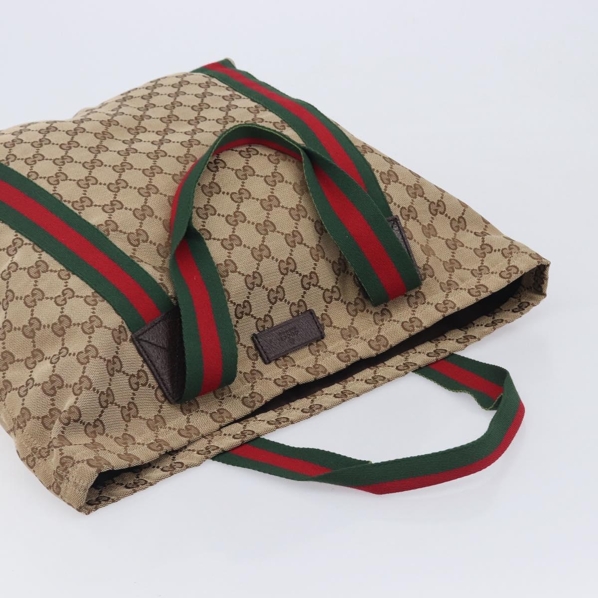 GUCCI GG Canvas Web Sherry Line Tote Bag Beige 189669 Auth 214049V