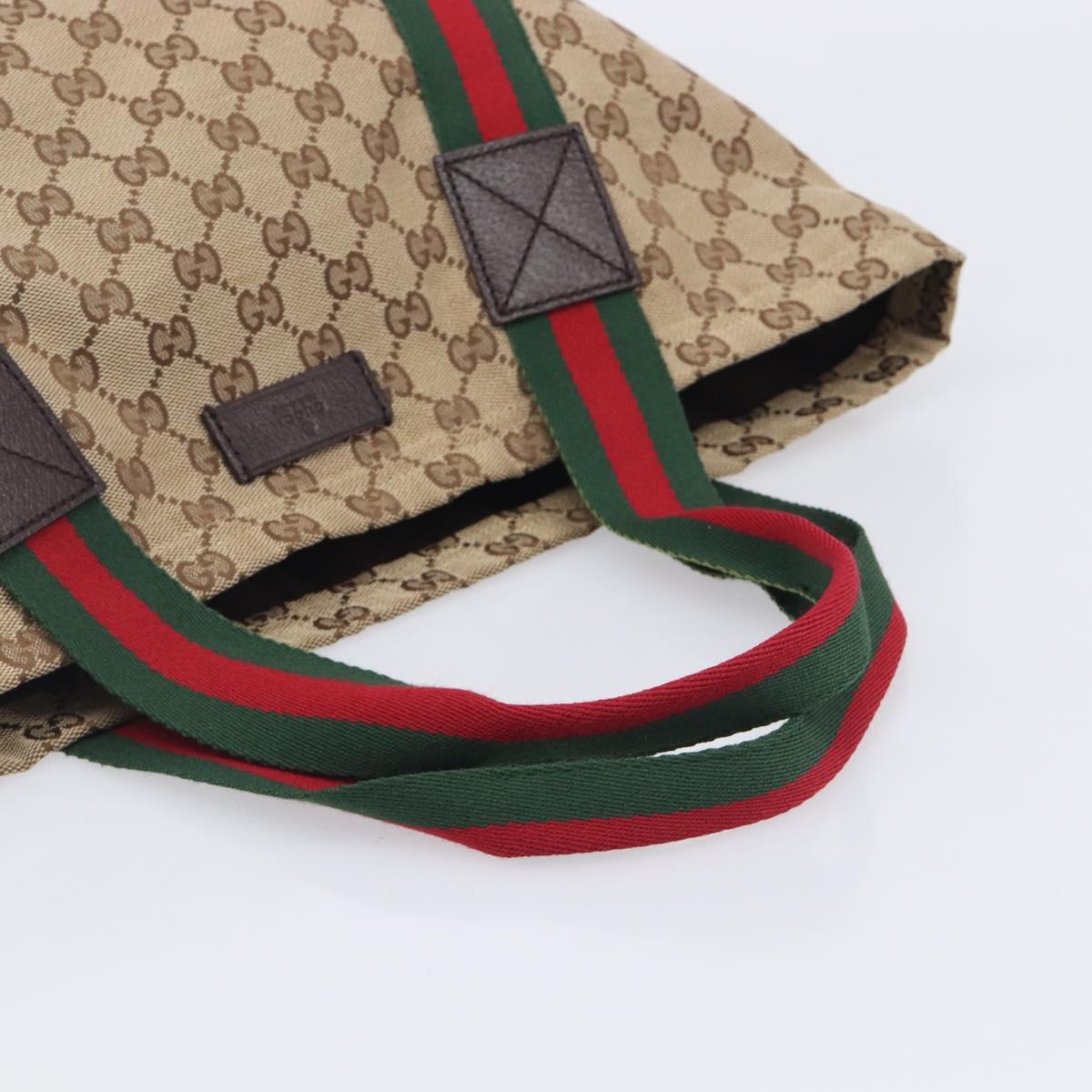 GUCCI GG Canvas Web Sherry Line Tote Bag Beige 189669 Auth 214049V