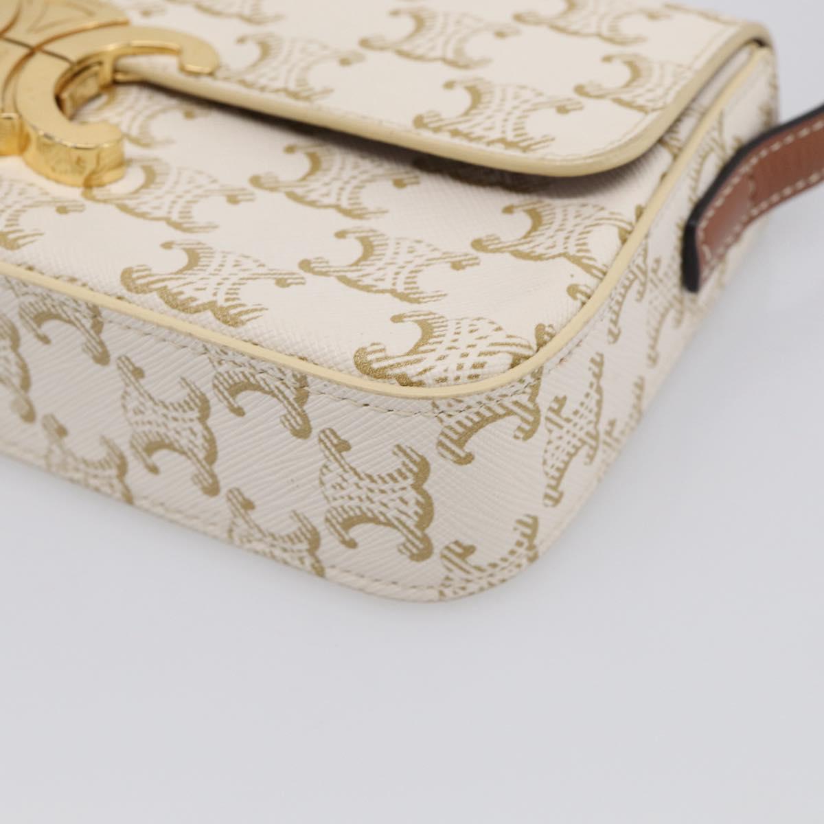 CELINE Triomphe Claude Shoulder Bag Leather White Gold Auth 214052M