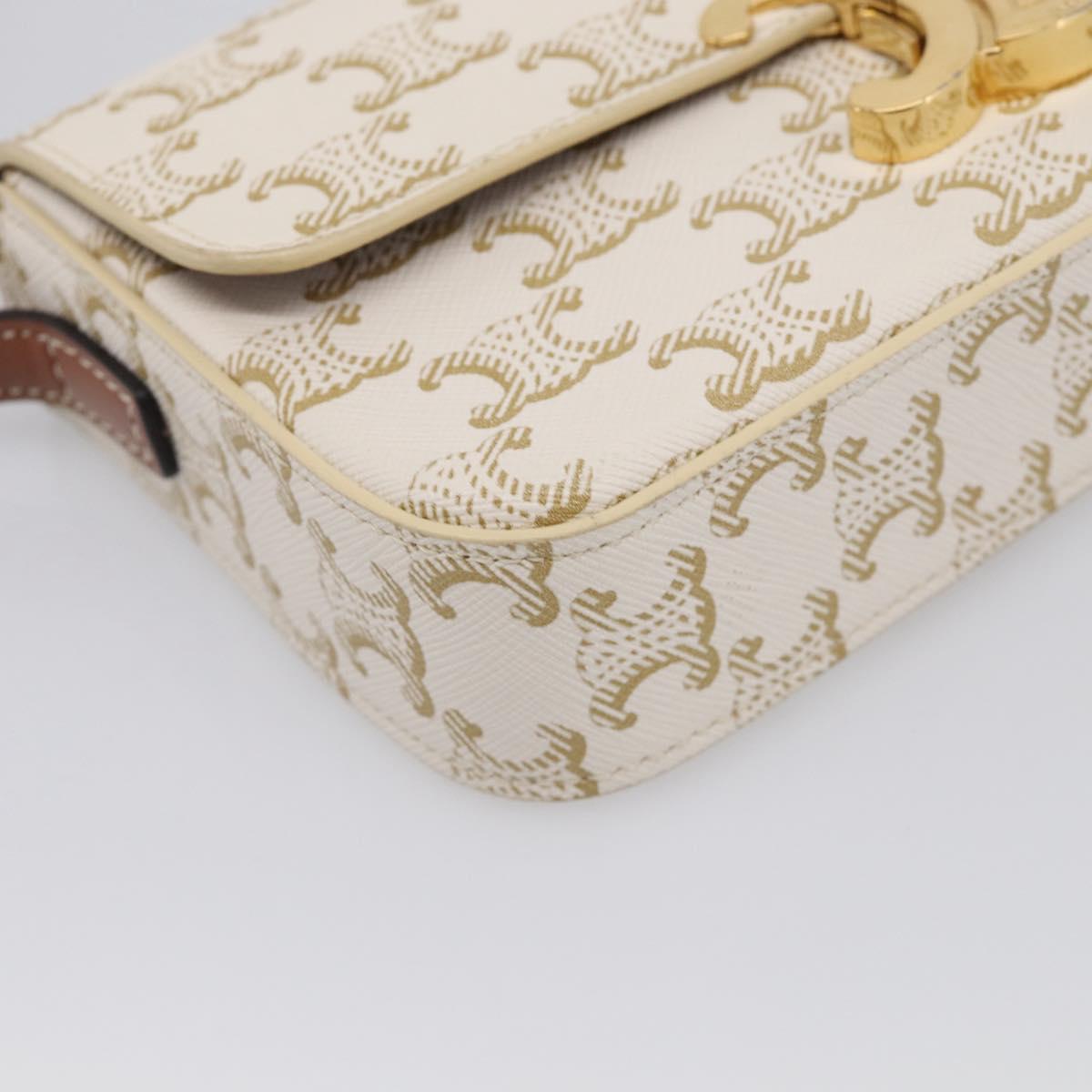 CELINE Triomphe Claude Shoulder Bag Leather White Gold Auth 214052M