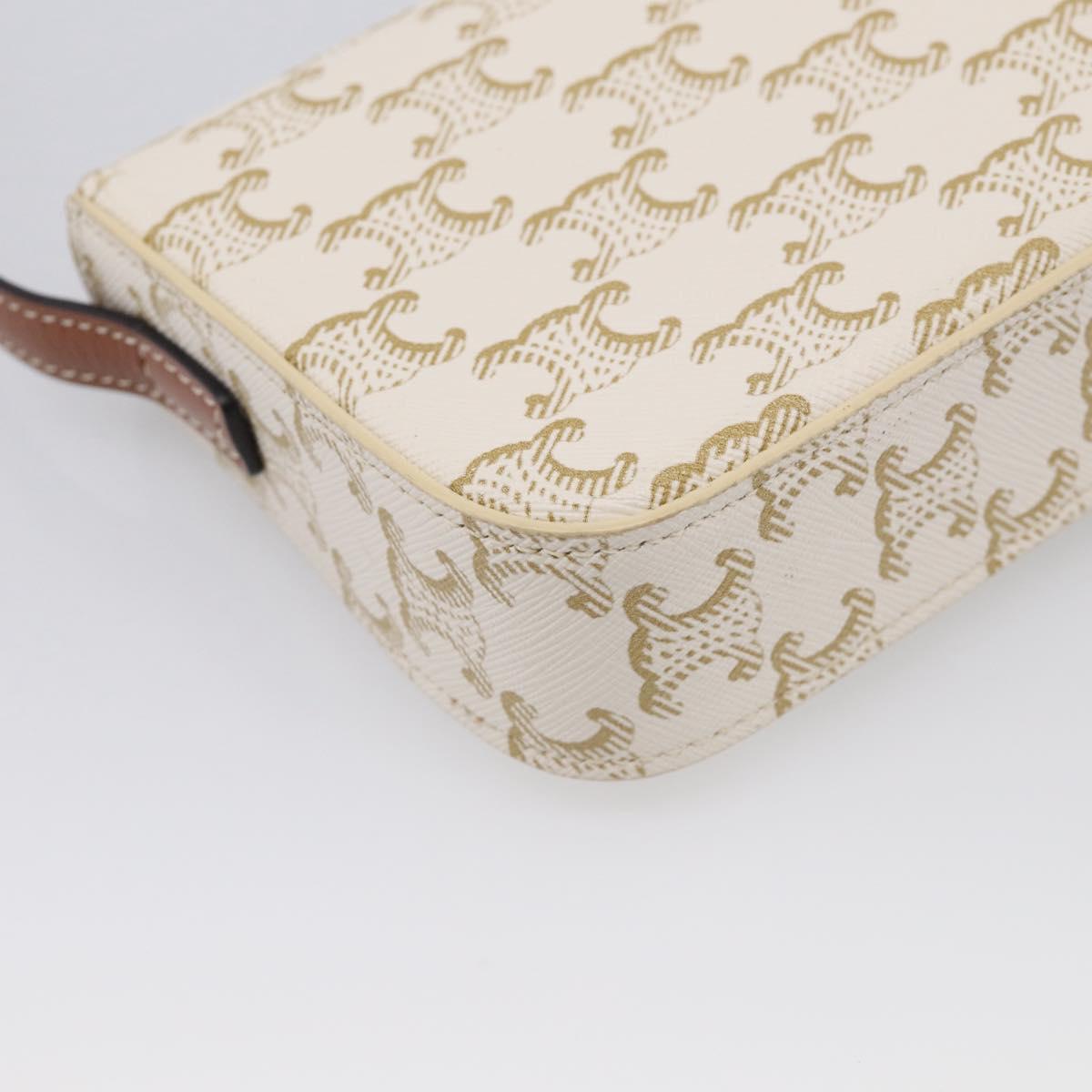 CELINE Triomphe Claude Shoulder Bag Leather White Gold Auth 214052M
