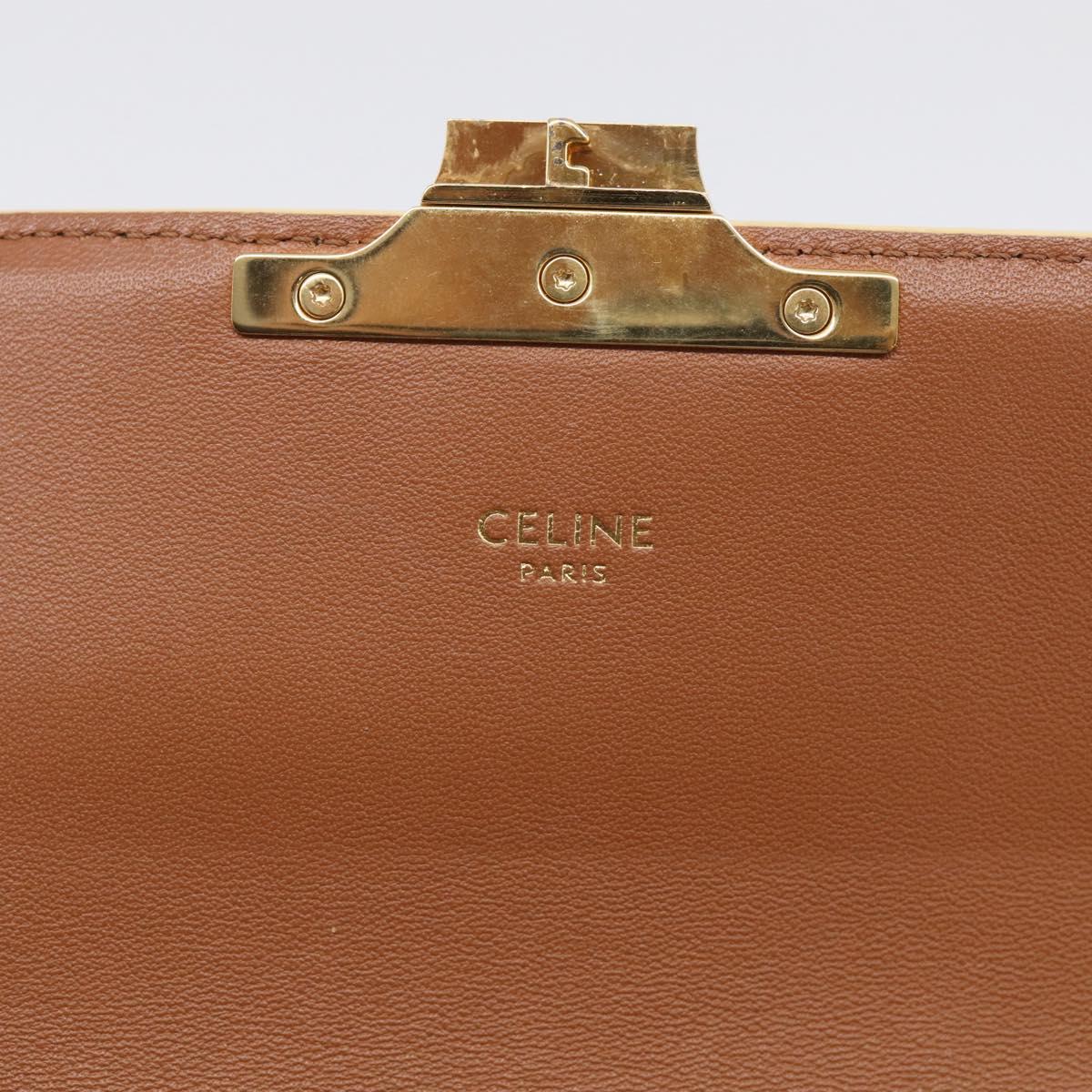 CELINE Triomphe Claude Shoulder Bag Leather White Gold Auth 214052M