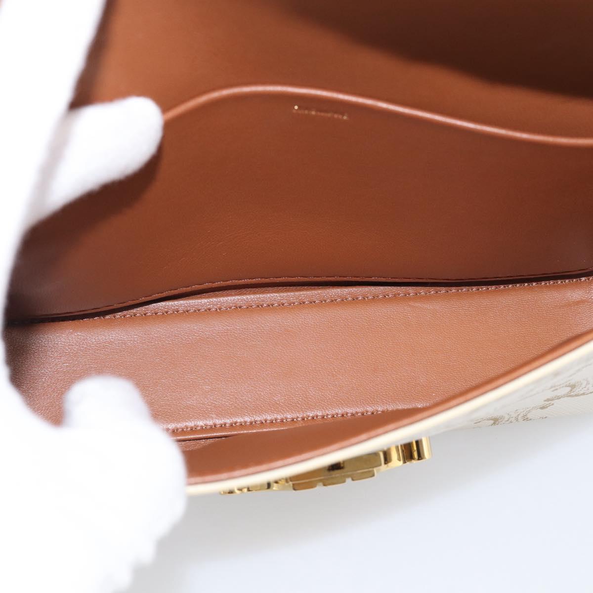 CELINE Triomphe Claude Shoulder Bag Leather White Gold Auth 214052M